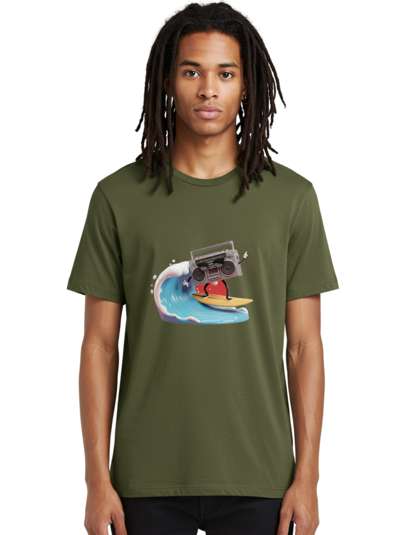 Boombox-Surfing-Wave Men'S Graphic Tee, 100% Cotton, Comfortable Casual Summer Wear, Machine Washable, Boomer Boombox Surfing, Retro Boombox, Surfing Wave, Beach Vibes, Retro Radio, Fun Summer Activity, Cool Surfboard, Radical Wave, Baa194