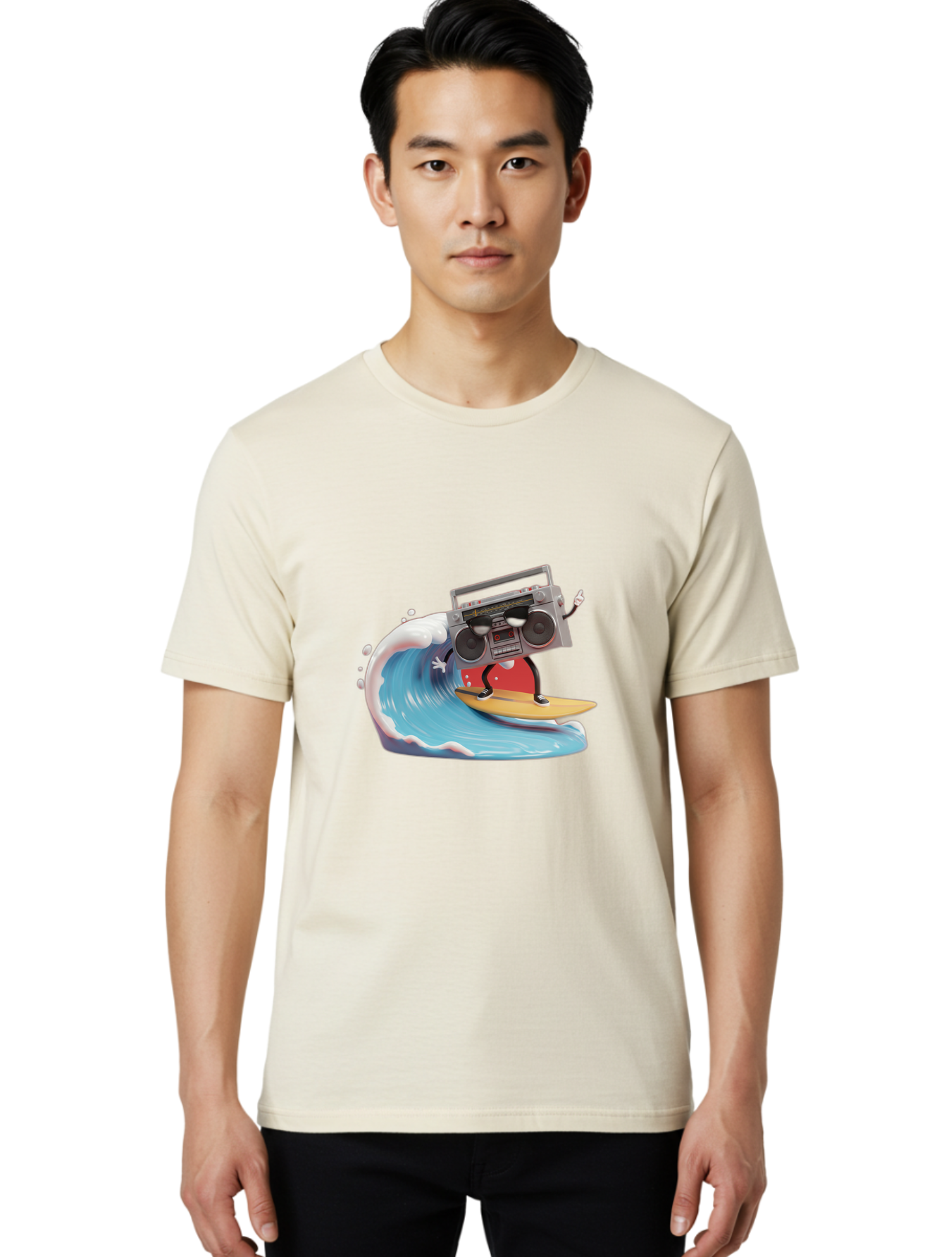 Boombox-Surfing-Wave Men'S Graphic Tee, 100% Cotton, Comfortable Casual Summer Wear, Machine Washable, Boomer Boombox Surfing, Retro Boombox, Surfing Wave, Beach Vibes, Retro Radio, Fun Summer Activity, Cool Surfboard, Radical Wave, Baa194