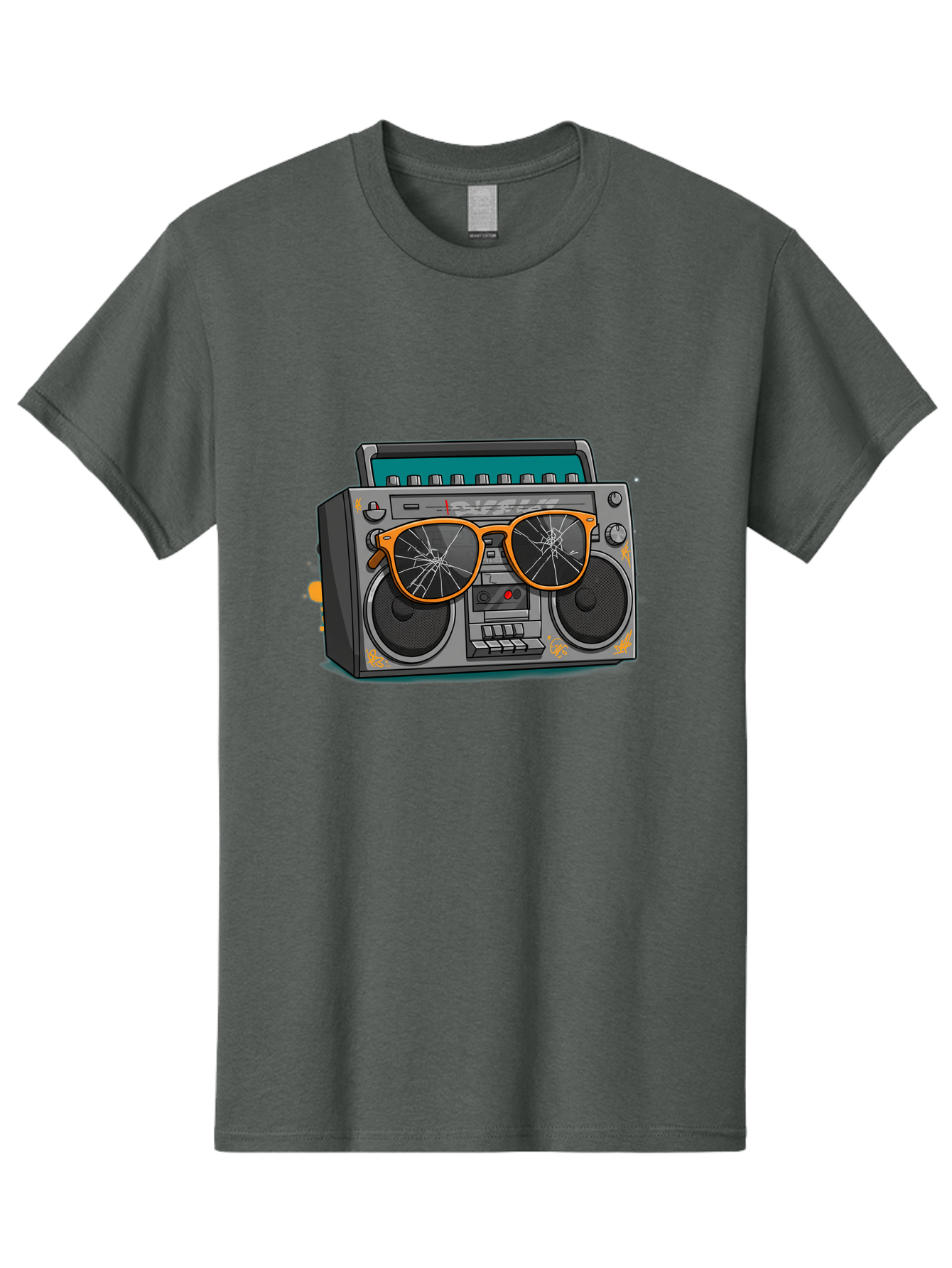 Boombox-With-Broken-Shades Men'S Graphic Tee, 100% Cotton, Comfortable Casual Summer Wear, Machine Washable, Vintage Boombox, Retro Style, Broken Sunglasses, Hip Hop Culture, Cassette Player, Audio Equipment, Old School Music, Urban Fashion, Baa195