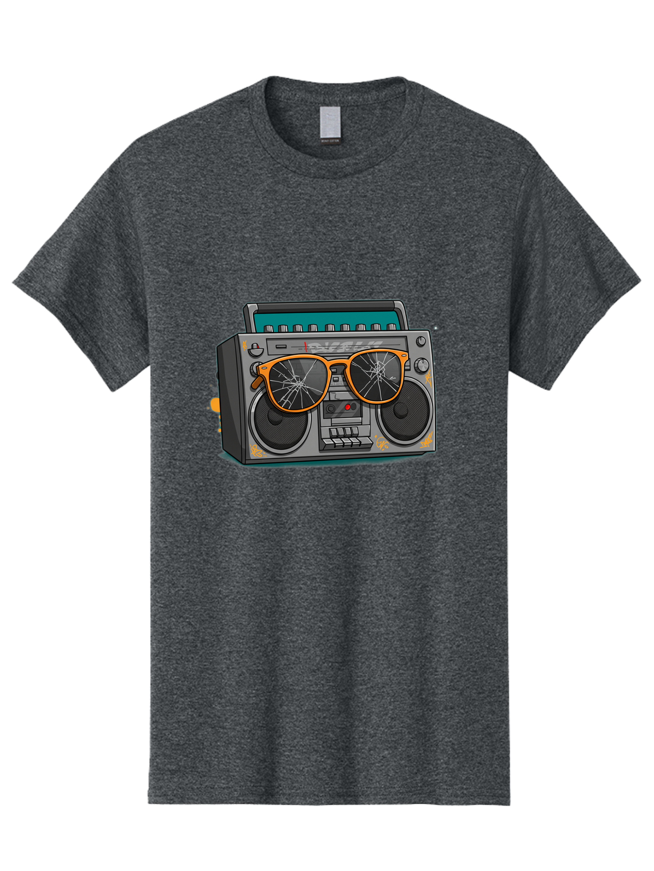 Boombox-With-Broken-Shades Men'S Graphic Tee, 100% Cotton, Comfortable Casual Summer Wear, Machine Washable, Vintage Boombox, Retro Style, Broken Sunglasses, Hip Hop Culture, Cassette Player, Audio Equipment, Old School Music, Urban Fashion, Baa195