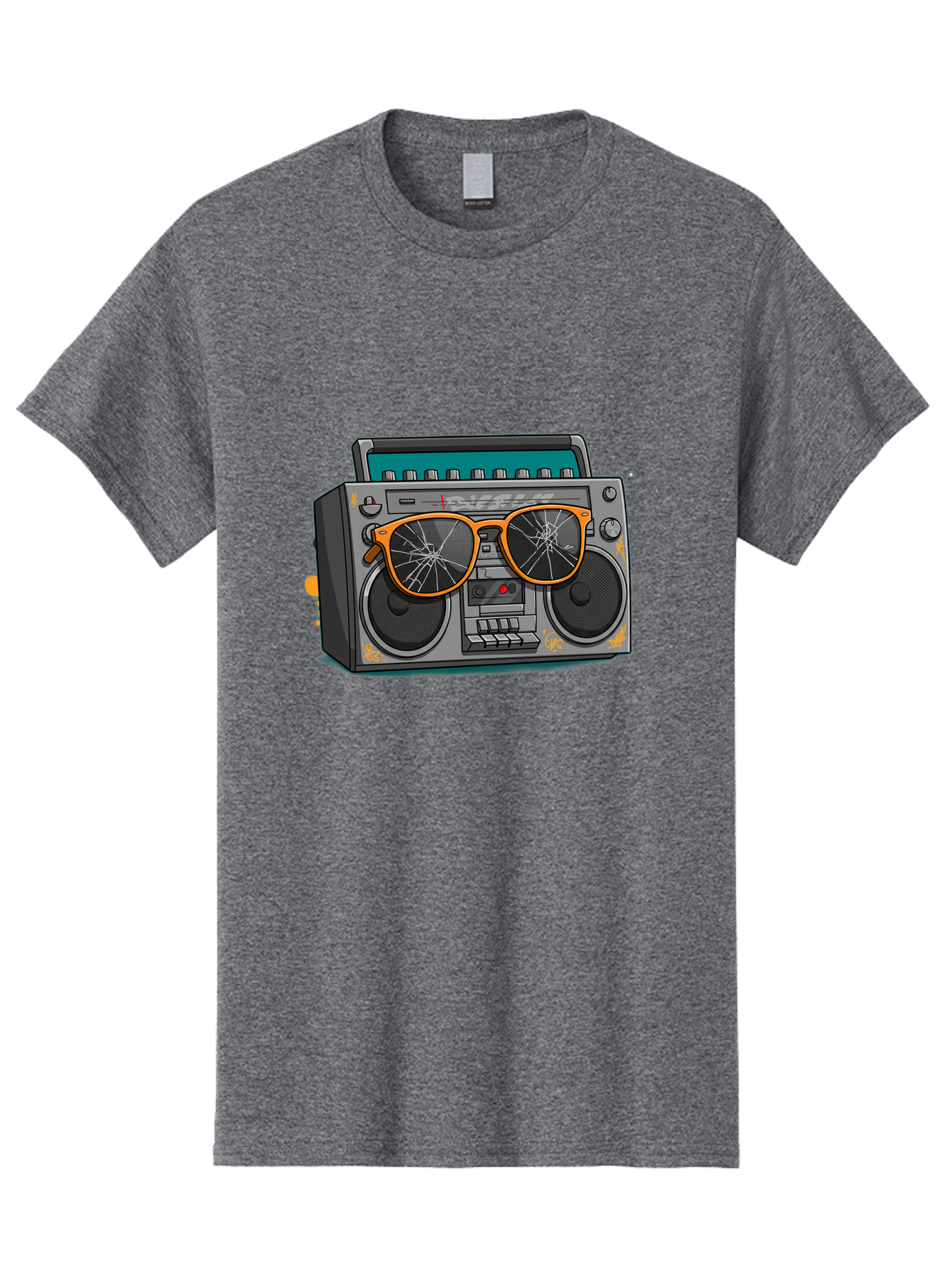 Boombox-With-Broken-Shades Men'S Graphic Tee, 100% Cotton, Comfortable Casual Summer Wear, Machine Washable, Vintage Boombox, Retro Style, Broken Sunglasses, Hip Hop Culture, Cassette Player, Audio Equipment, Old School Music, Urban Fashion, Baa195