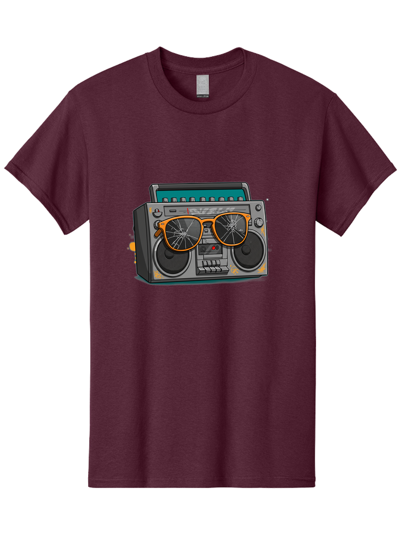Boombox-With-Broken-Shades Men'S Graphic Tee, 100% Cotton, Comfortable Casual Summer Wear, Machine Washable, Vintage Boombox, Retro Style, Broken Sunglasses, Hip Hop Culture, Cassette Player, Audio Equipment, Old School Music, Urban Fashion, Baa195