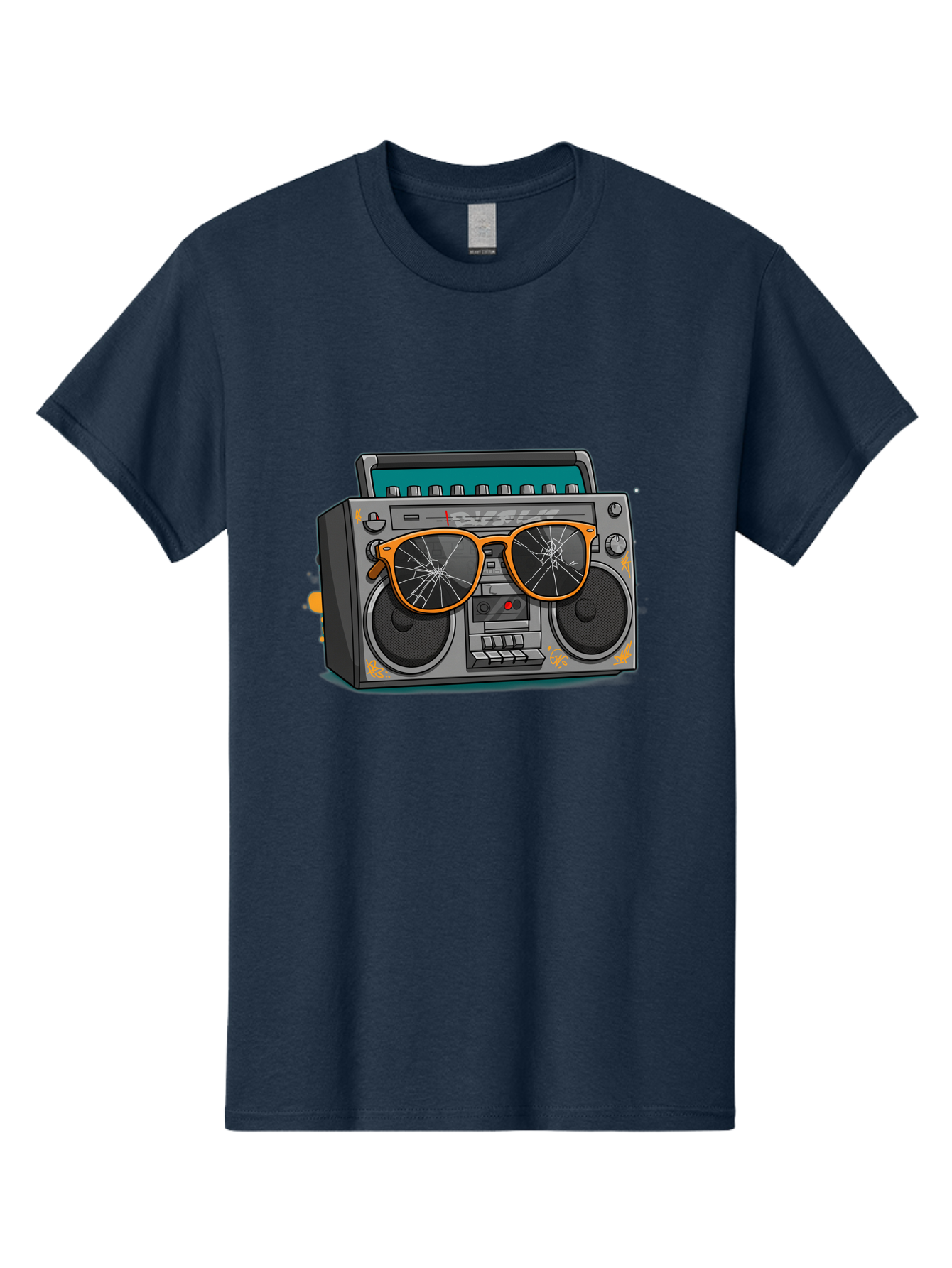 Boombox-With-Broken-Shades Men'S Graphic Tee, 100% Cotton, Comfortable Casual Summer Wear, Machine Washable, Vintage Boombox, Retro Style, Broken Sunglasses, Hip Hop Culture, Cassette Player, Audio Equipment, Old School Music, Urban Fashion, Baa195