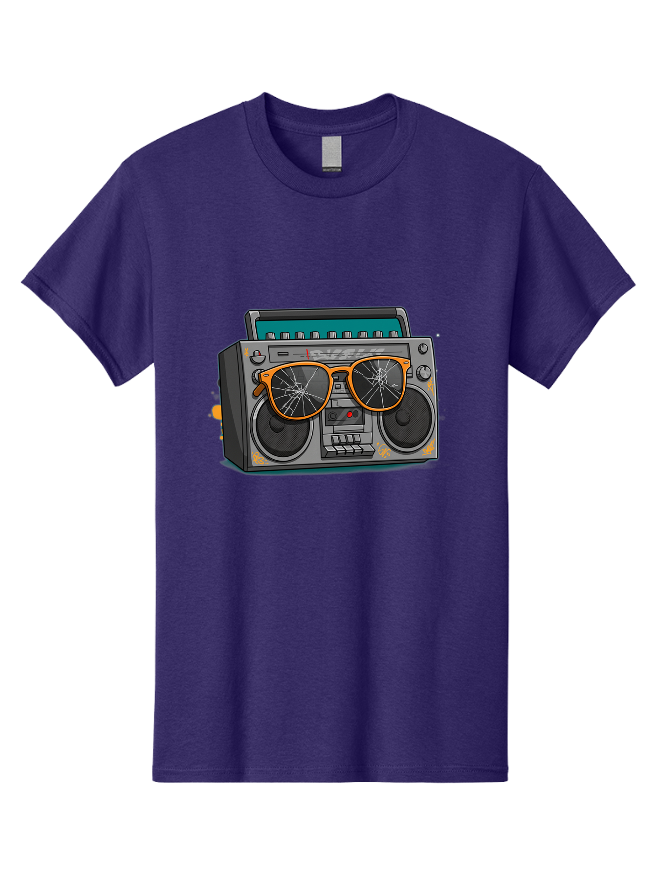Boombox-With-Broken-Shades Men'S Graphic Tee, 100% Cotton, Comfortable Casual Summer Wear, Machine Washable, Vintage Boombox, Retro Style, Broken Sunglasses, Hip Hop Culture, Cassette Player, Audio Equipment, Old School Music, Urban Fashion, Baa195