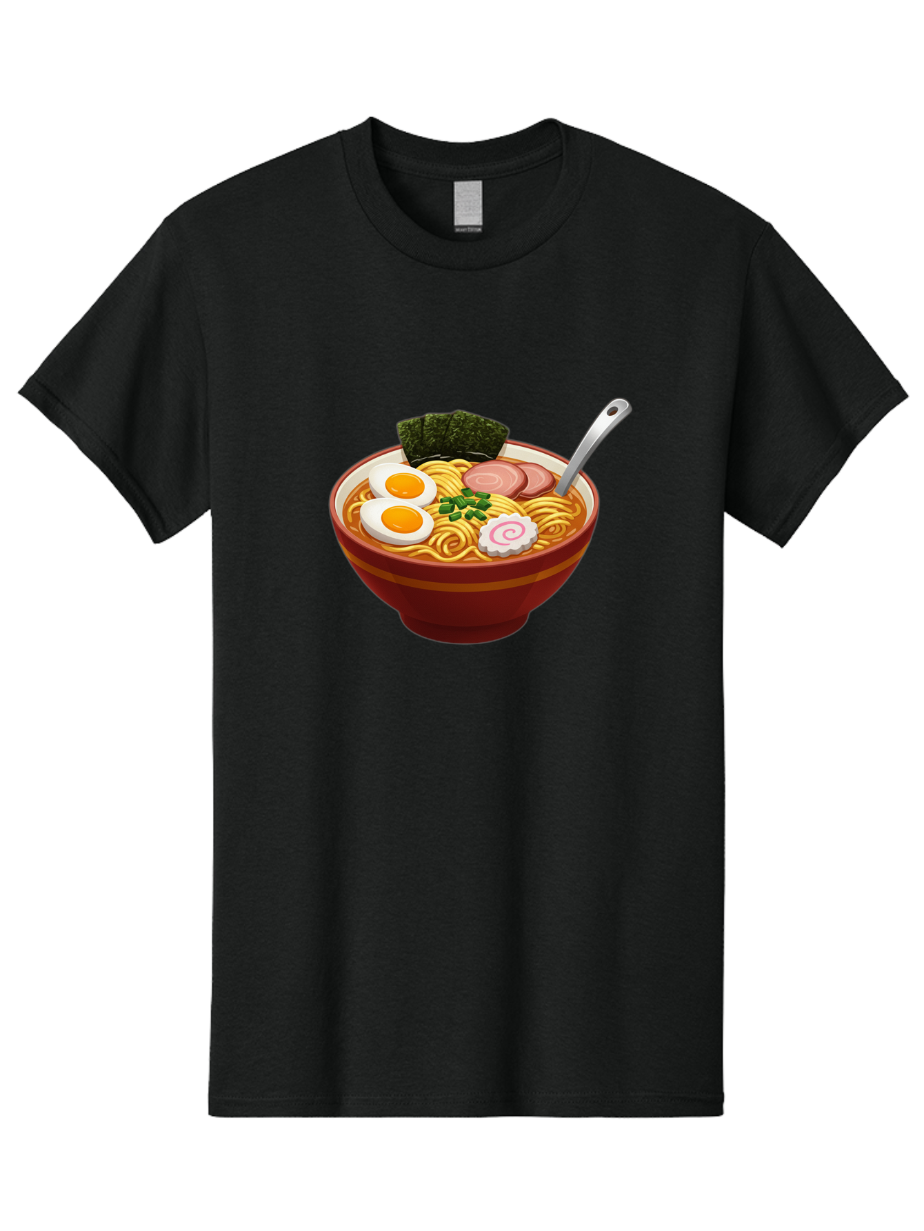 Bowl-Of-Ramen-1 Men'S Graphic Tee, 100% Cotton, Comfortable Casual Summer Wear, Machine Washable, Ramen Noodles, Japanese Cuisine, Savory Broth, Boiled Egg, Green Onions, Seaweed, Sliced Pork, Fish Cake, Silver Spoon Baa197