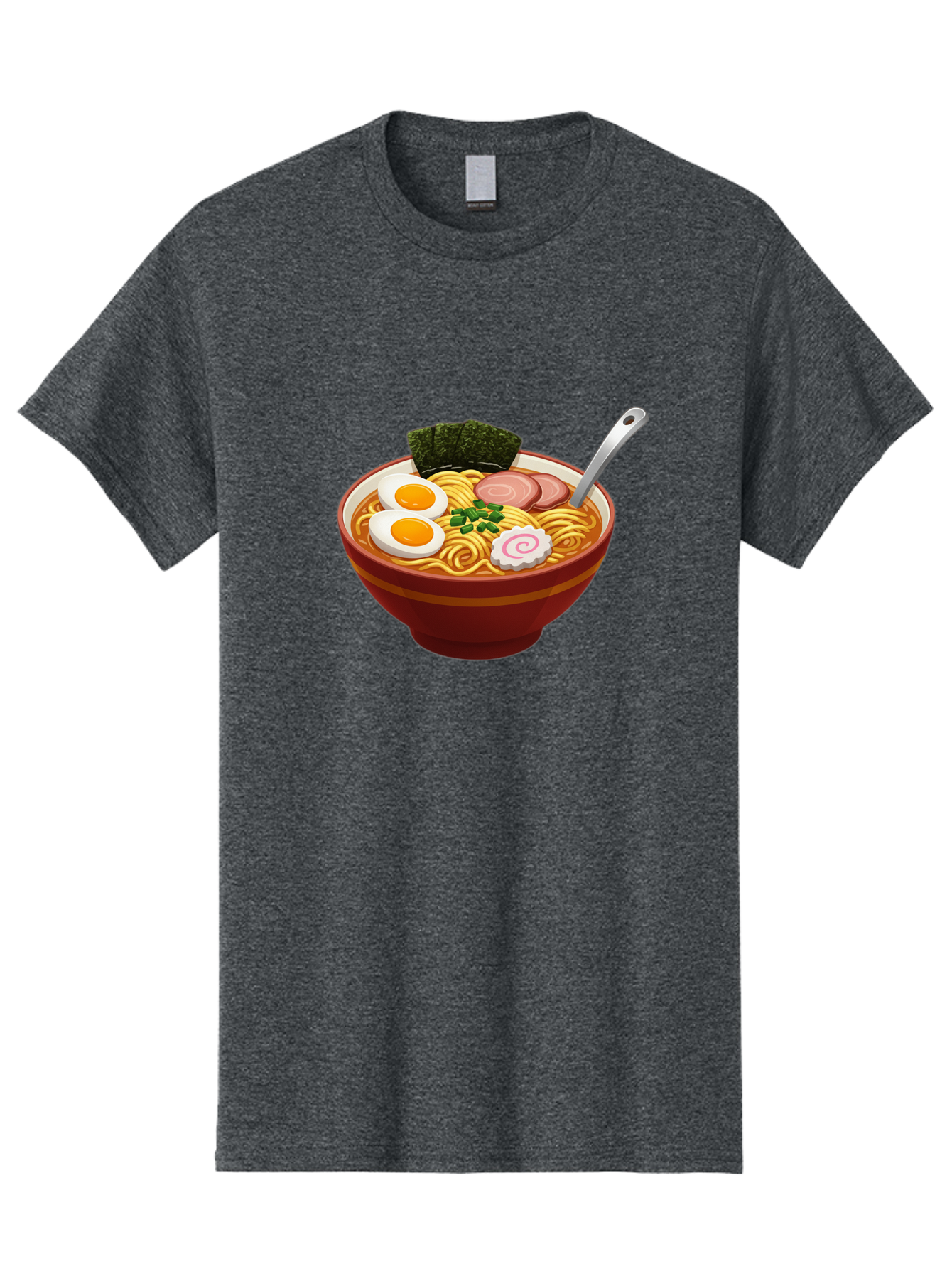Bowl-Of-Ramen-1 Men'S Graphic Tee, 100% Cotton, Comfortable Casual Summer Wear, Machine Washable, Ramen Noodles, Japanese Cuisine, Savory Broth, Boiled Egg, Green Onions, Seaweed, Sliced Pork, Fish Cake, Silver Spoon Baa197