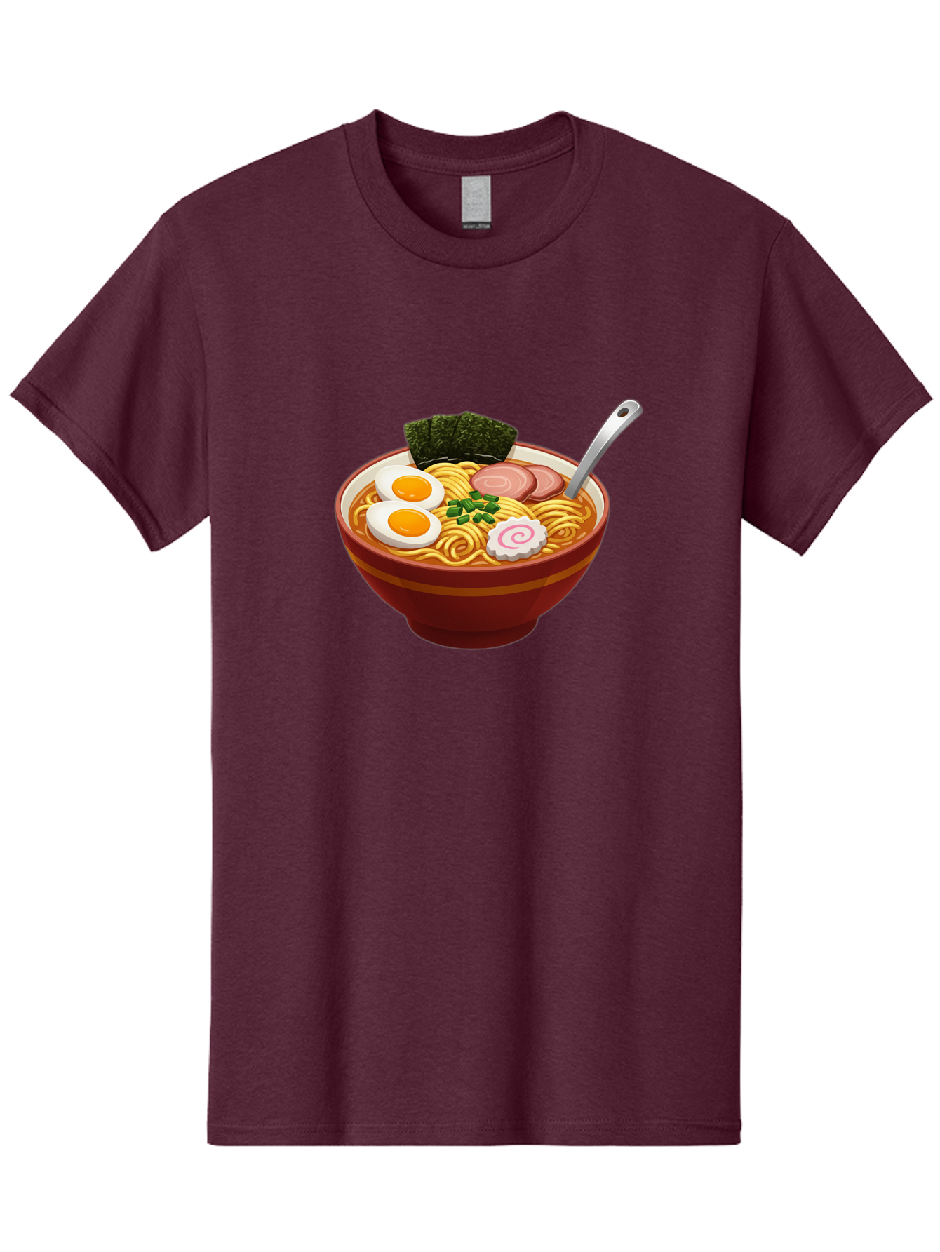 Bowl-Of-Ramen-1 Men'S Graphic Tee, 100% Cotton, Comfortable Casual Summer Wear, Machine Washable, Ramen Noodles, Japanese Cuisine, Savory Broth, Boiled Egg, Green Onions, Seaweed, Sliced Pork, Fish Cake, Silver Spoon Baa197
