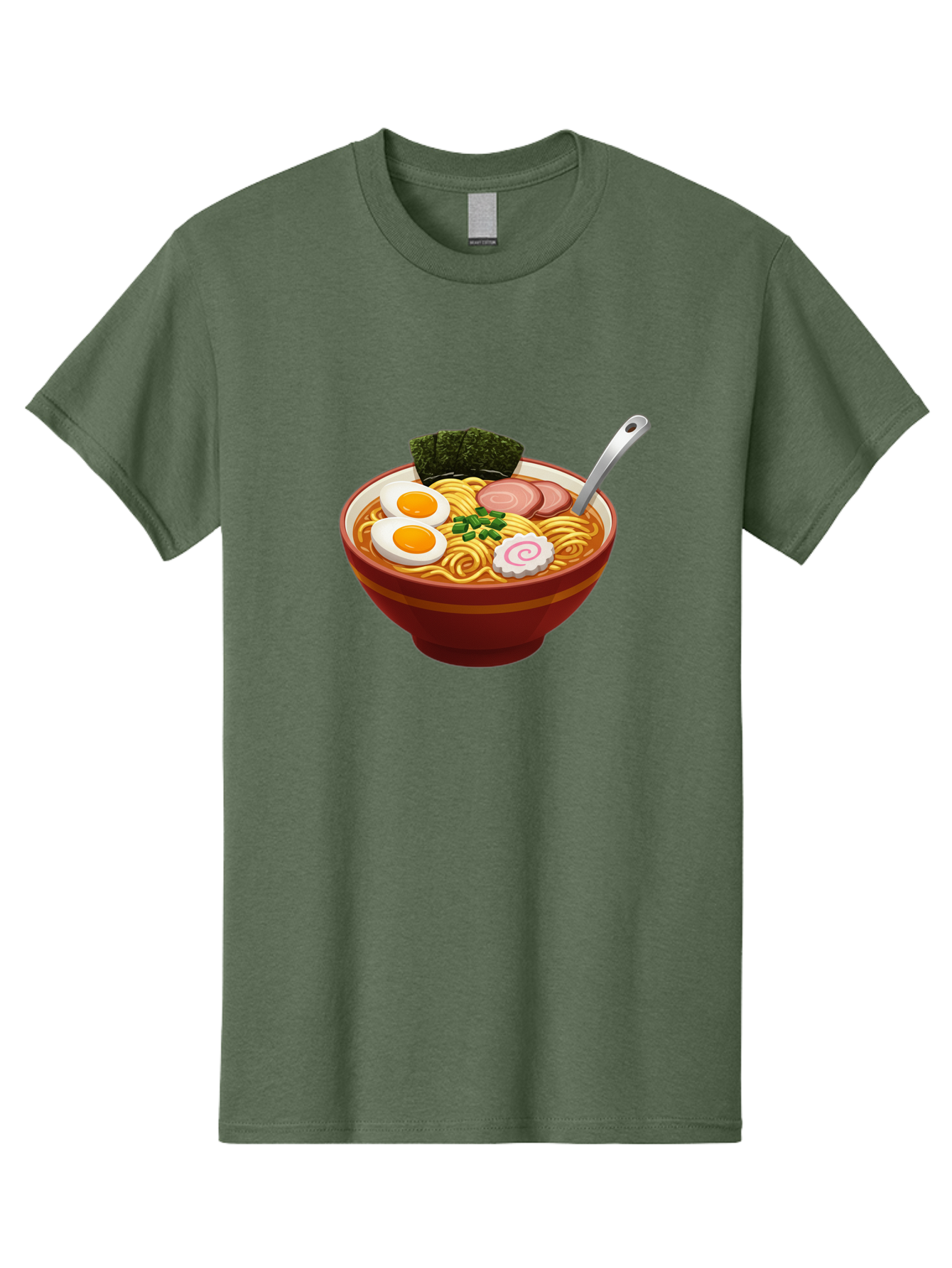 Bowl-Of-Ramen-1 Men'S Graphic Tee, 100% Cotton, Comfortable Casual Summer Wear, Machine Washable, Ramen Noodles, Japanese Cuisine, Savory Broth, Boiled Egg, Green Onions, Seaweed, Sliced Pork, Fish Cake, Silver Spoon Baa197