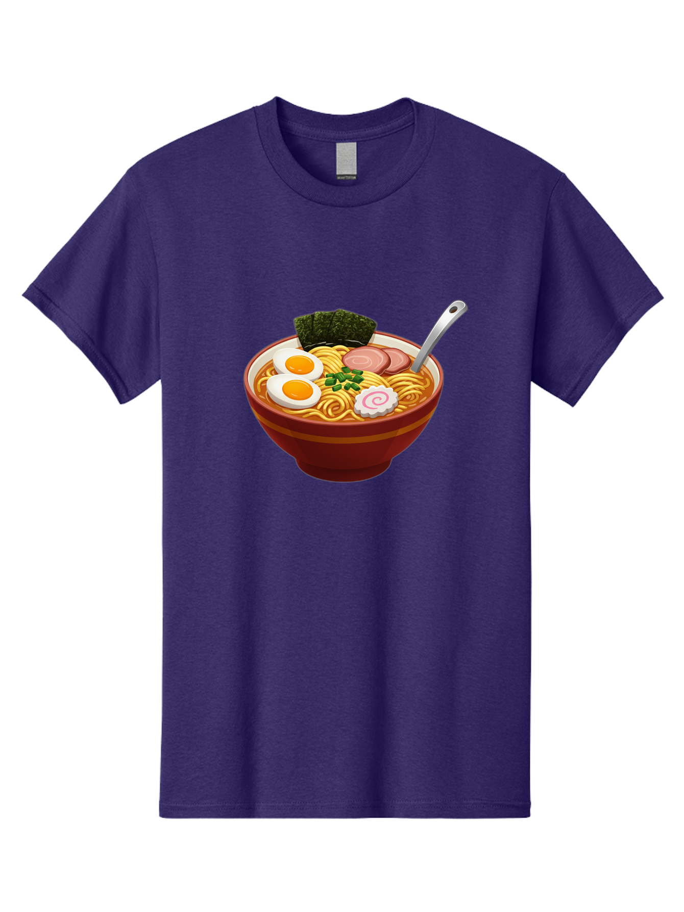 Bowl-Of-Ramen-1 Men'S Graphic Tee, 100% Cotton, Comfortable Casual Summer Wear, Machine Washable, Ramen Noodles, Japanese Cuisine, Savory Broth, Boiled Egg, Green Onions, Seaweed, Sliced Pork, Fish Cake, Silver Spoon Baa197