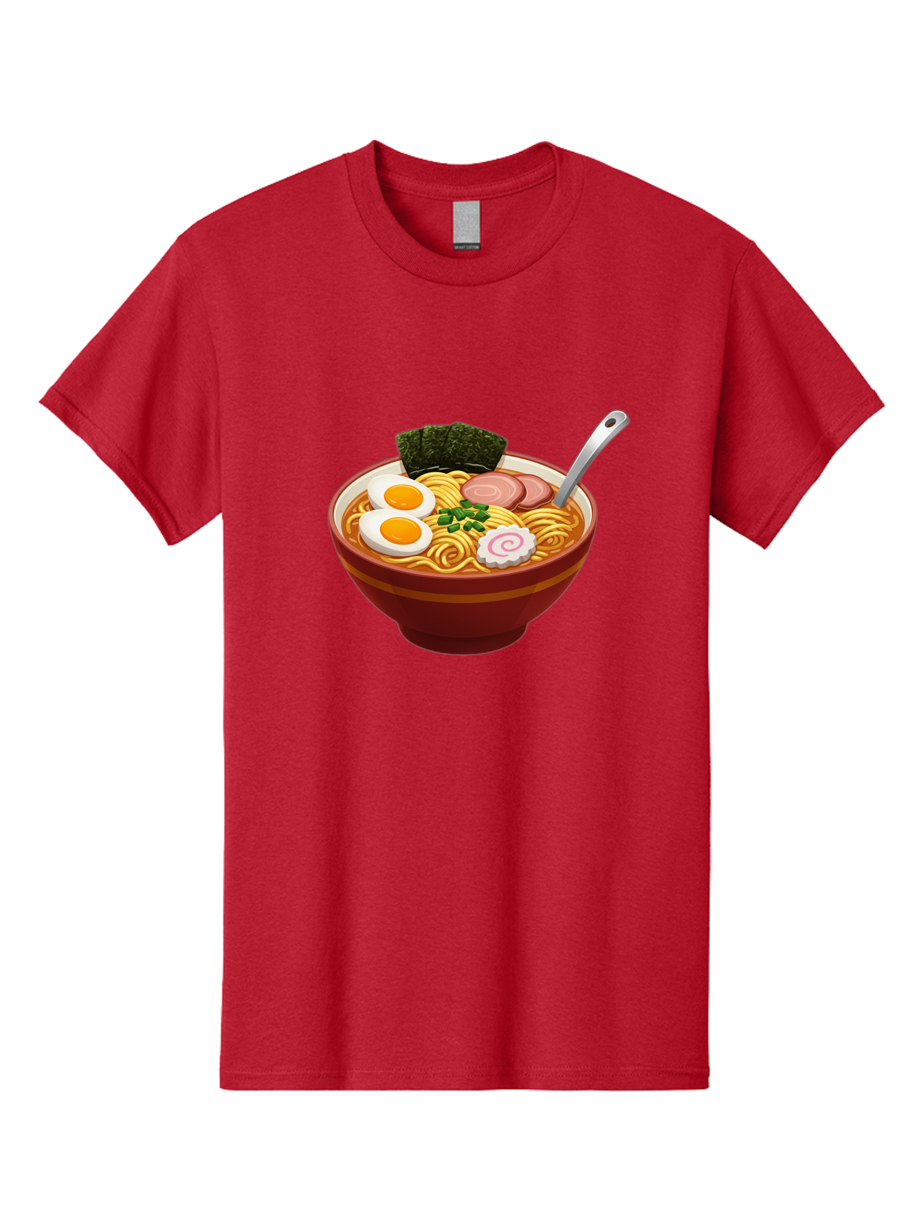 Bowl-Of-Ramen-1 Men'S Graphic Tee, 100% Cotton, Comfortable Casual Summer Wear, Machine Washable, Ramen Noodles, Japanese Cuisine, Savory Broth, Boiled Egg, Green Onions, Seaweed, Sliced Pork, Fish Cake, Silver Spoon Baa197