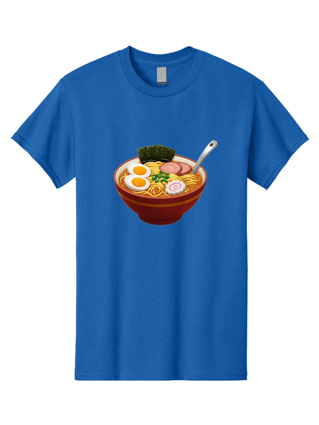 Bowl-Of-Ramen-1 Men'S Graphic Tee, 100% Cotton, Comfortable Casual Summer Wear, Machine Washable, Ramen Noodles, Japanese Cuisine, Savory Broth, Boiled Egg, Green Onions, Seaweed, Sliced Pork, Fish Cake, Silver Spoon Baa197