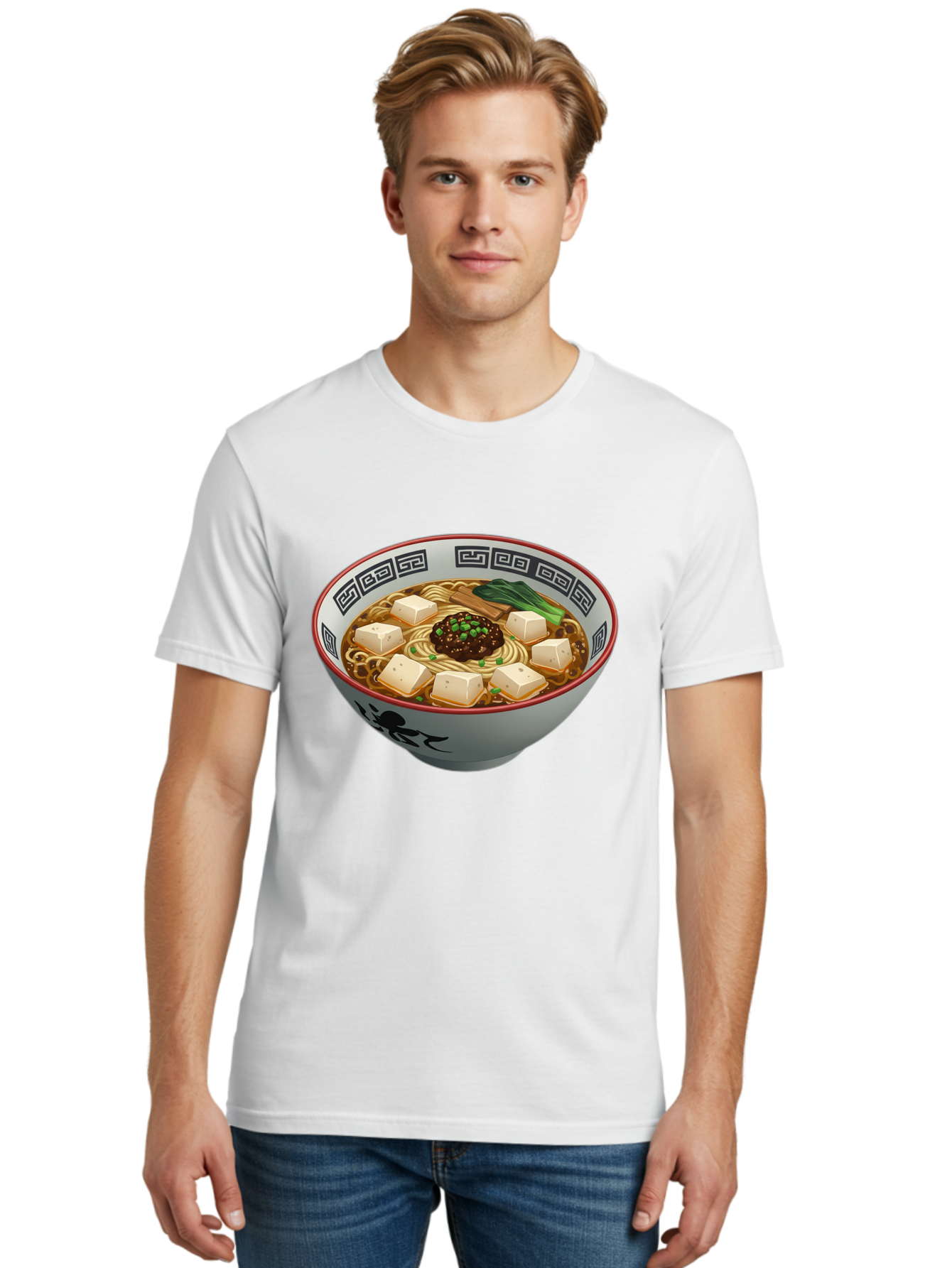 Bowl-Of-Ramen-2 Men'S Graphic Tee, 100% Cotton, Comfortable Casual Summer Wear, Machine Washable, Ramen Noodles, Noodle Soup, Japanese Cuisine, Tofu, Bok Choy, Savory Broth, Asian-Inspired, Delicious Meal, Comforting Food, Hot Soup, Baa198