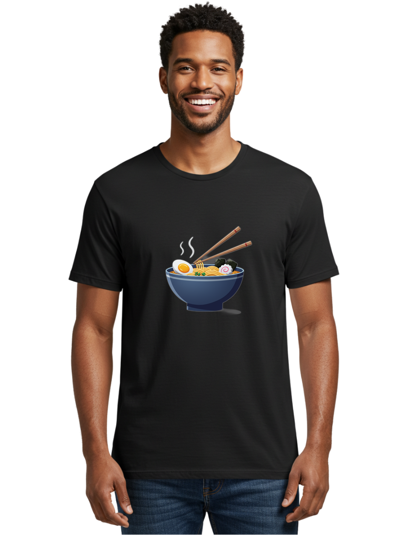 Bowl-Of-Ramen-Noodles Men'S Graphic Tee, 100% Cotton, Comfortable Casual Summer Wear, Machine Washable, Steaming Hot Ramen, Japanese Cuisine, Boiled Egg, Green Onions, Black Mushrooms, Wooden Chopsticks, Savory Flavors, Comfort Food, Baa199