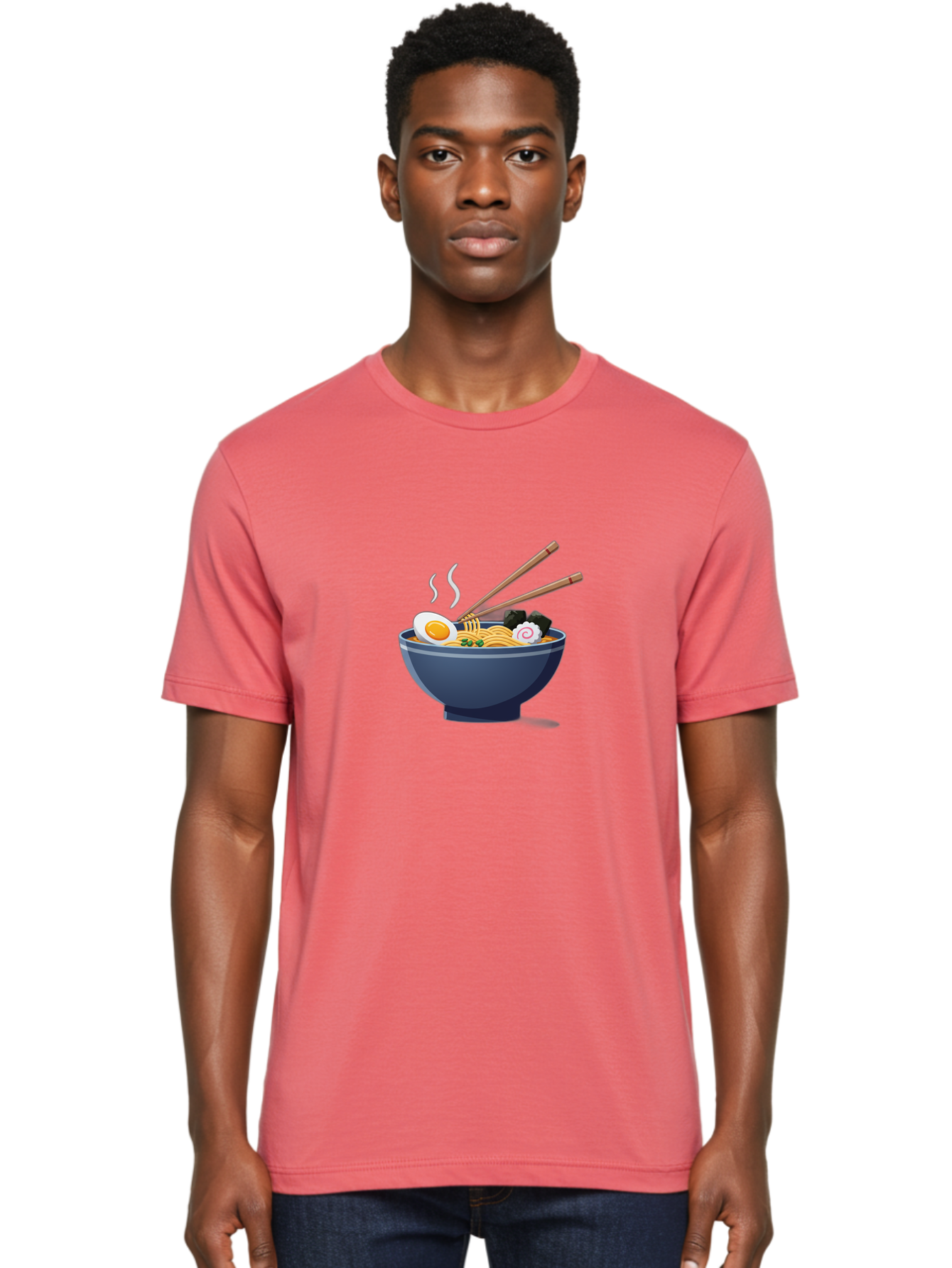 Bowl-Of-Ramen-Noodles Men'S Graphic Tee, 100% Cotton, Comfortable Casual Summer Wear, Machine Washable, Steaming Hot Ramen, Japanese Cuisine, Boiled Egg, Green Onions, Black Mushrooms, Wooden Chopsticks, Savory Flavors, Comfort Food, Baa199