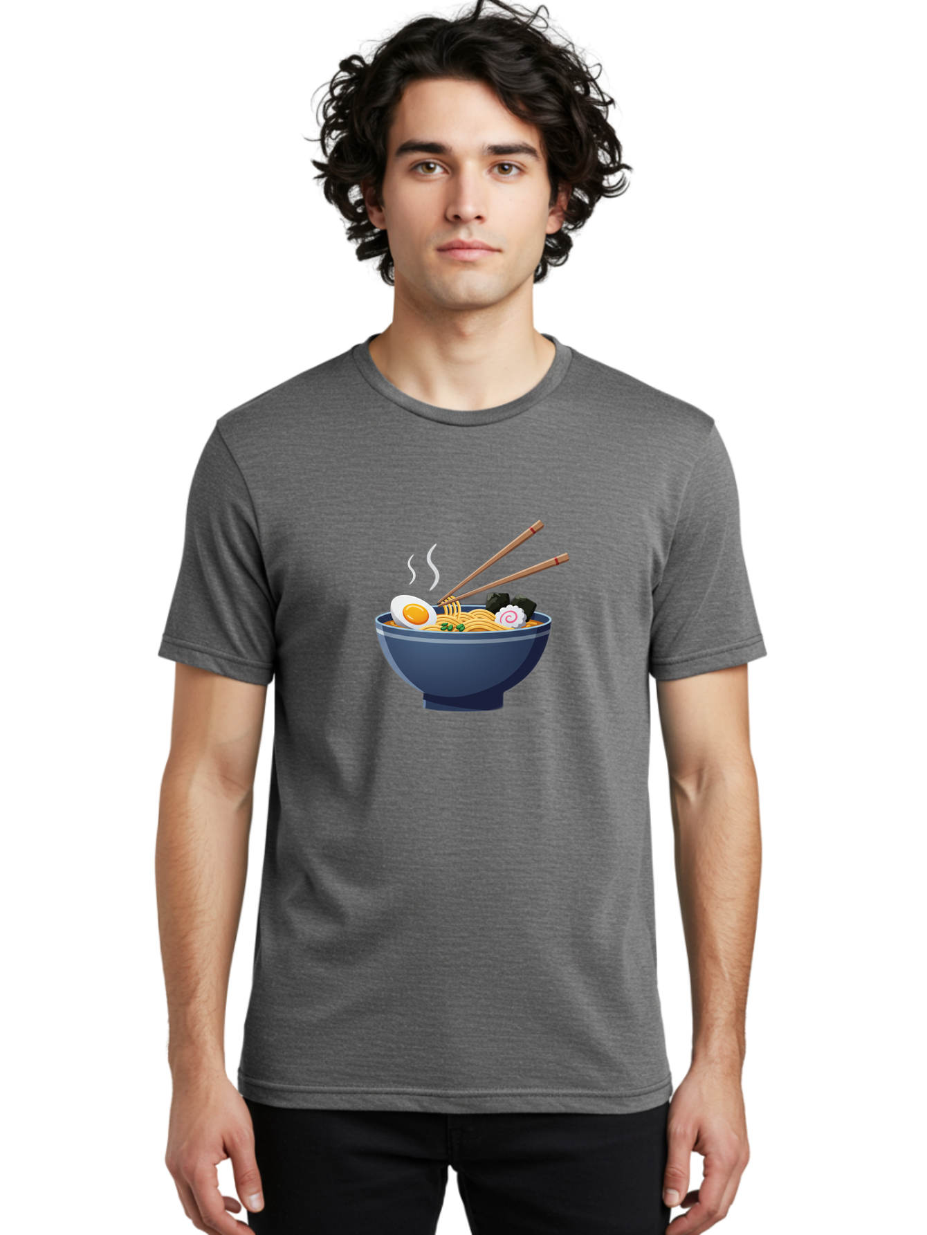 Bowl-Of-Ramen-Noodles Men'S Graphic Tee, 100% Cotton, Comfortable Casual Summer Wear, Machine Washable, Steaming Hot Ramen, Japanese Cuisine, Boiled Egg, Green Onions, Black Mushrooms, Wooden Chopsticks, Savory Flavors, Comfort Food, Baa199