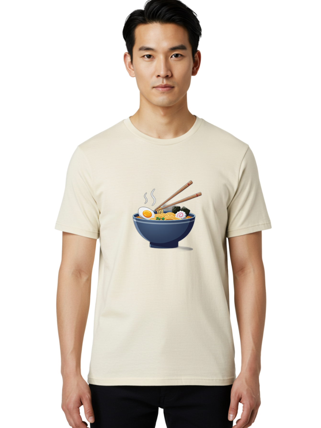 Bowl-Of-Ramen-Noodles Men'S Graphic Tee, 100% Cotton, Comfortable Casual Summer Wear, Machine Washable, Steaming Hot Ramen, Japanese Cuisine, Boiled Egg, Green Onions, Black Mushrooms, Wooden Chopsticks, Savory Flavors, Comfort Food, Baa199