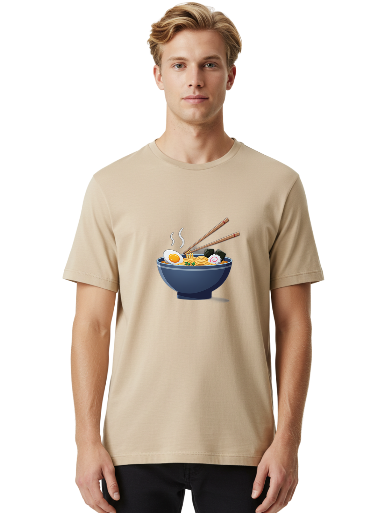 Bowl-Of-Ramen-Noodles Men'S Graphic Tee, 100% Cotton, Comfortable Casual Summer Wear, Machine Washable, Steaming Hot Ramen, Japanese Cuisine, Boiled Egg, Green Onions, Black Mushrooms, Wooden Chopsticks, Savory Flavors, Comfort Food, Baa199