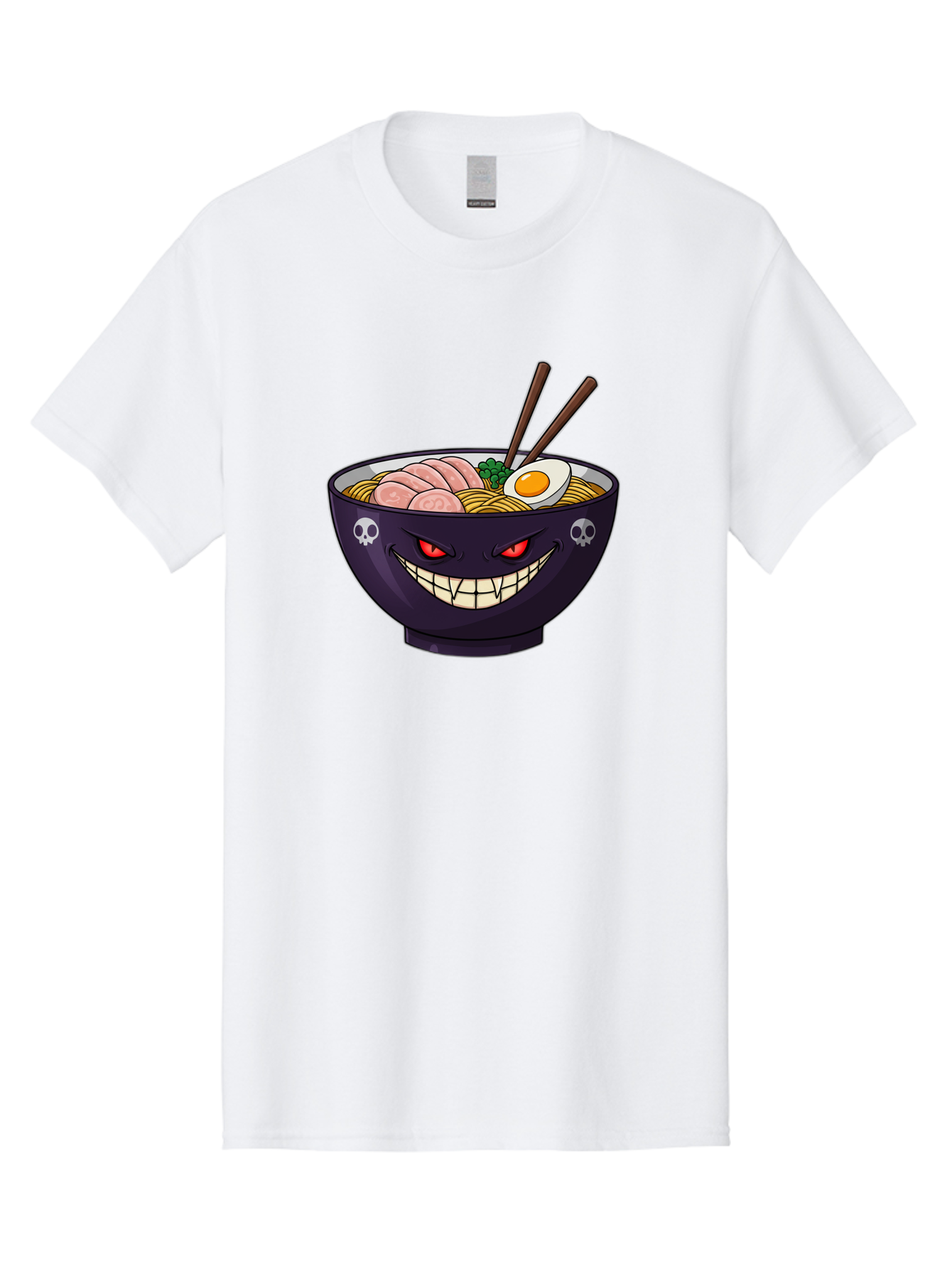 Bowl-Of-Ramen Men'S Graphic Tee, 100% Cotton, Comfortable Casual Summer Wear, Machine Washable, Gengar Character, Ramen Bowl, Cartoon, Noodles, Sliced Ham, Egg, Chopsticks, Anime Style, Pokémon, Skulls, Menacing Grin, Japanese Cuisine, Baa200