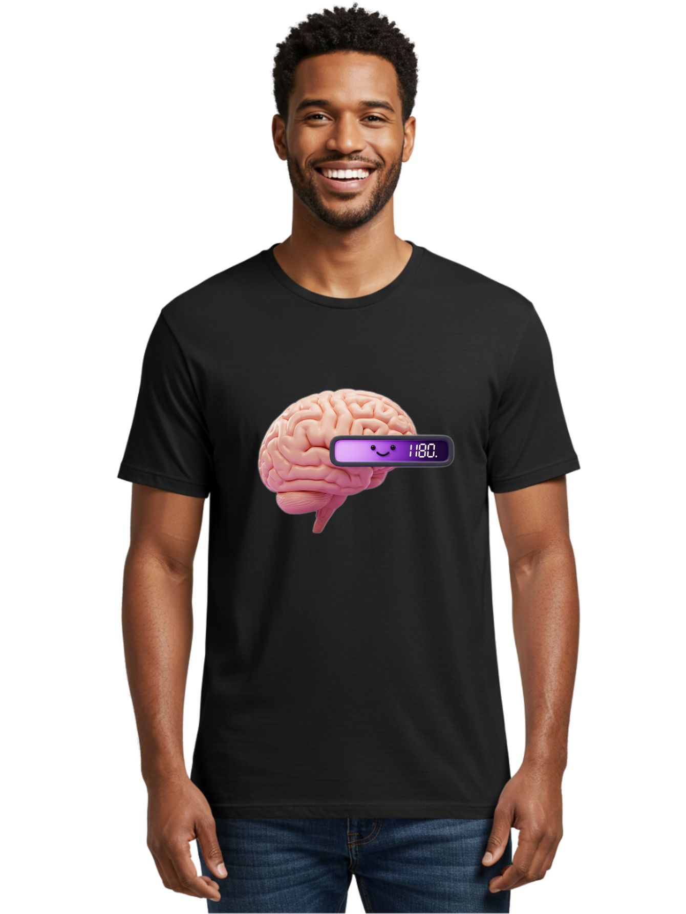Brain-180 Men'S Graphic Tee, 100% Cotton, Comfortable Casual Summer Wear, Machine Washable, Human Brain, Brain Health, Mental Wellness, Mood Score, Happy Face, Score 180, Emotional Intelligence, Mental State Baa201