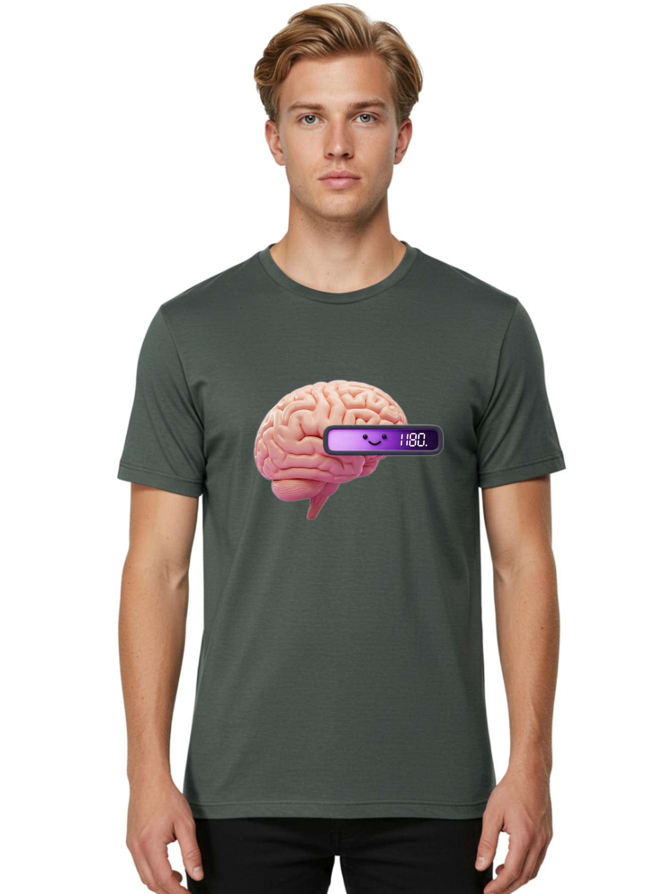 Brain-180 Men'S Graphic Tee, 100% Cotton, Comfortable Casual Summer Wear, Machine Washable, Human Brain, Brain Health, Mental Wellness, Mood Score, Happy Face, Score 180, Emotional Intelligence, Mental State Baa201