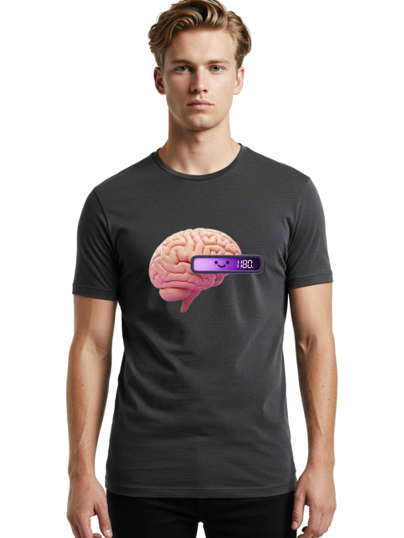 Brain-180 Men'S Graphic Tee, 100% Cotton, Comfortable Casual Summer Wear, Machine Washable, Human Brain, Brain Health, Mental Wellness, Mood Score, Happy Face, Score 180, Emotional Intelligence, Mental State Baa201