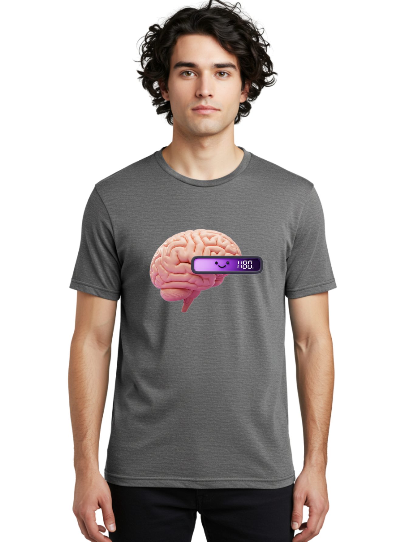 Brain-180 Men'S Graphic Tee, 100% Cotton, Comfortable Casual Summer Wear, Machine Washable, Human Brain, Brain Health, Mental Wellness, Mood Score, Happy Face, Score 180, Emotional Intelligence, Mental State Baa201