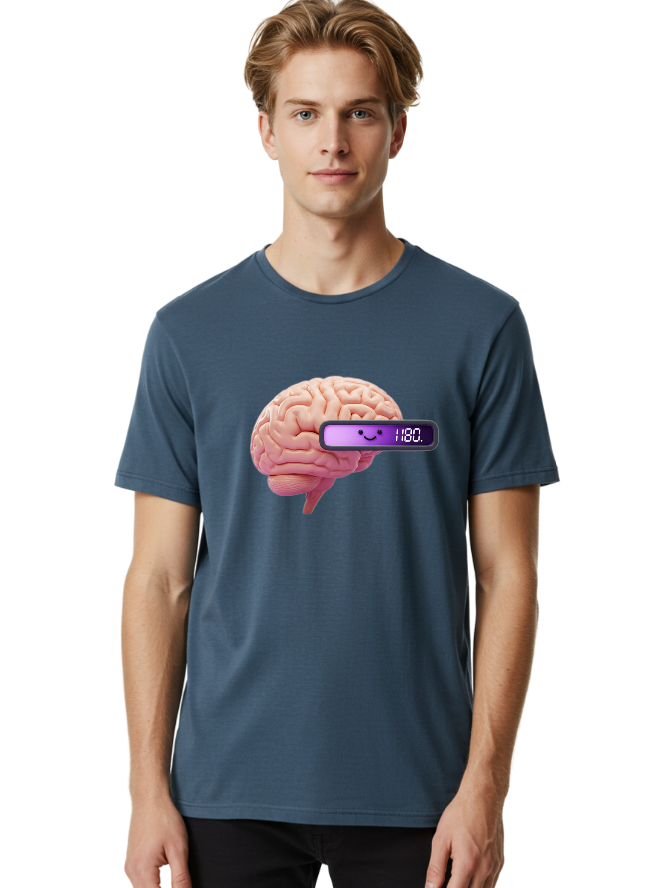 Brain-180 Men'S Graphic Tee, 100% Cotton, Comfortable Casual Summer Wear, Machine Washable, Human Brain, Brain Health, Mental Wellness, Mood Score, Happy Face, Score 180, Emotional Intelligence, Mental State Baa201