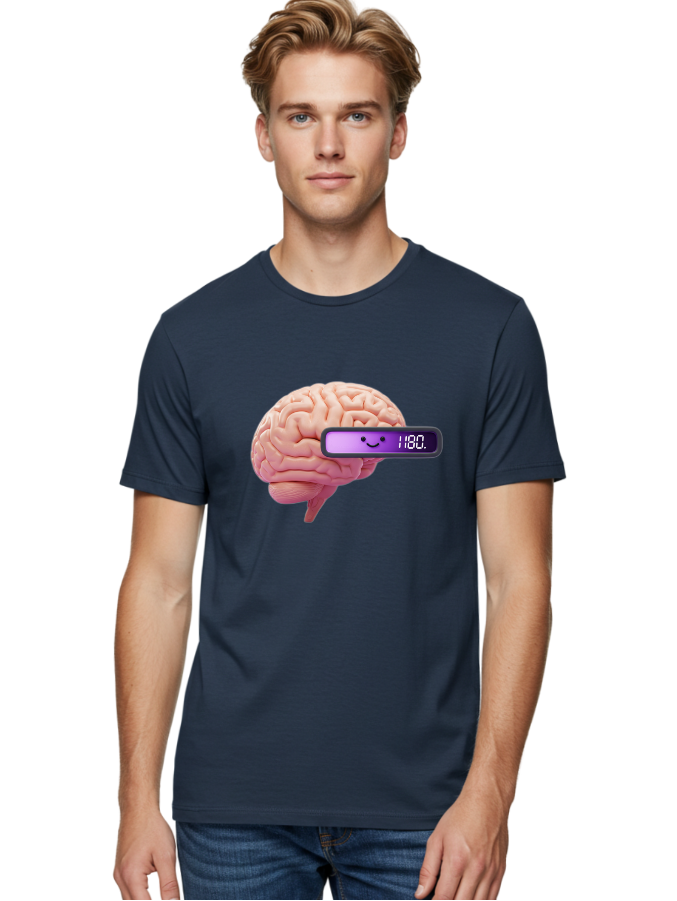 Brain-180 Men'S Graphic Tee, 100% Cotton, Comfortable Casual Summer Wear, Machine Washable, Human Brain, Brain Health, Mental Wellness, Mood Score, Happy Face, Score 180, Emotional Intelligence, Mental State Baa201