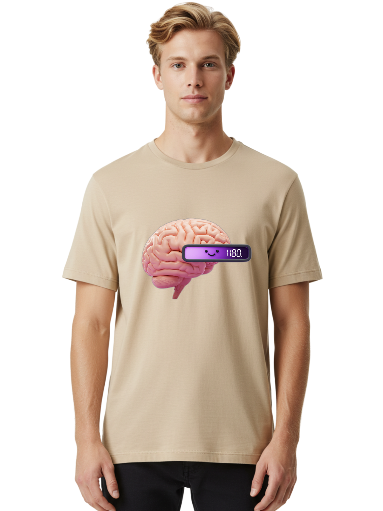 Brain-180 Men'S Graphic Tee, 100% Cotton, Comfortable Casual Summer Wear, Machine Washable, Human Brain, Brain Health, Mental Wellness, Mood Score, Happy Face, Score 180, Emotional Intelligence, Mental State Baa201