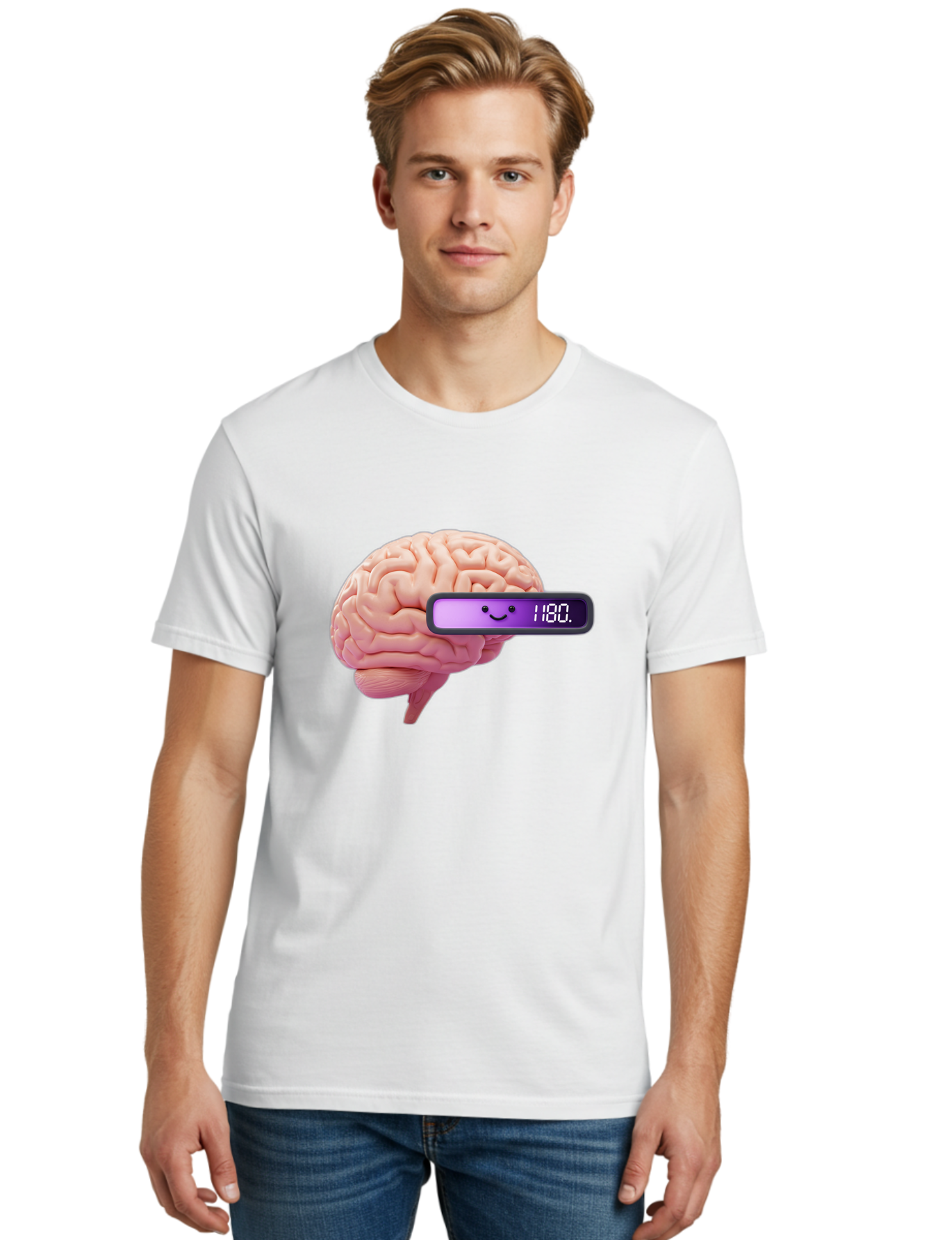 Brain-180 Men'S Graphic Tee, 100% Cotton, Comfortable Casual Summer Wear, Machine Washable, Human Brain, Brain Health, Mental Wellness, Mood Score, Happy Face, Score 180, Emotional Intelligence, Mental State Baa201