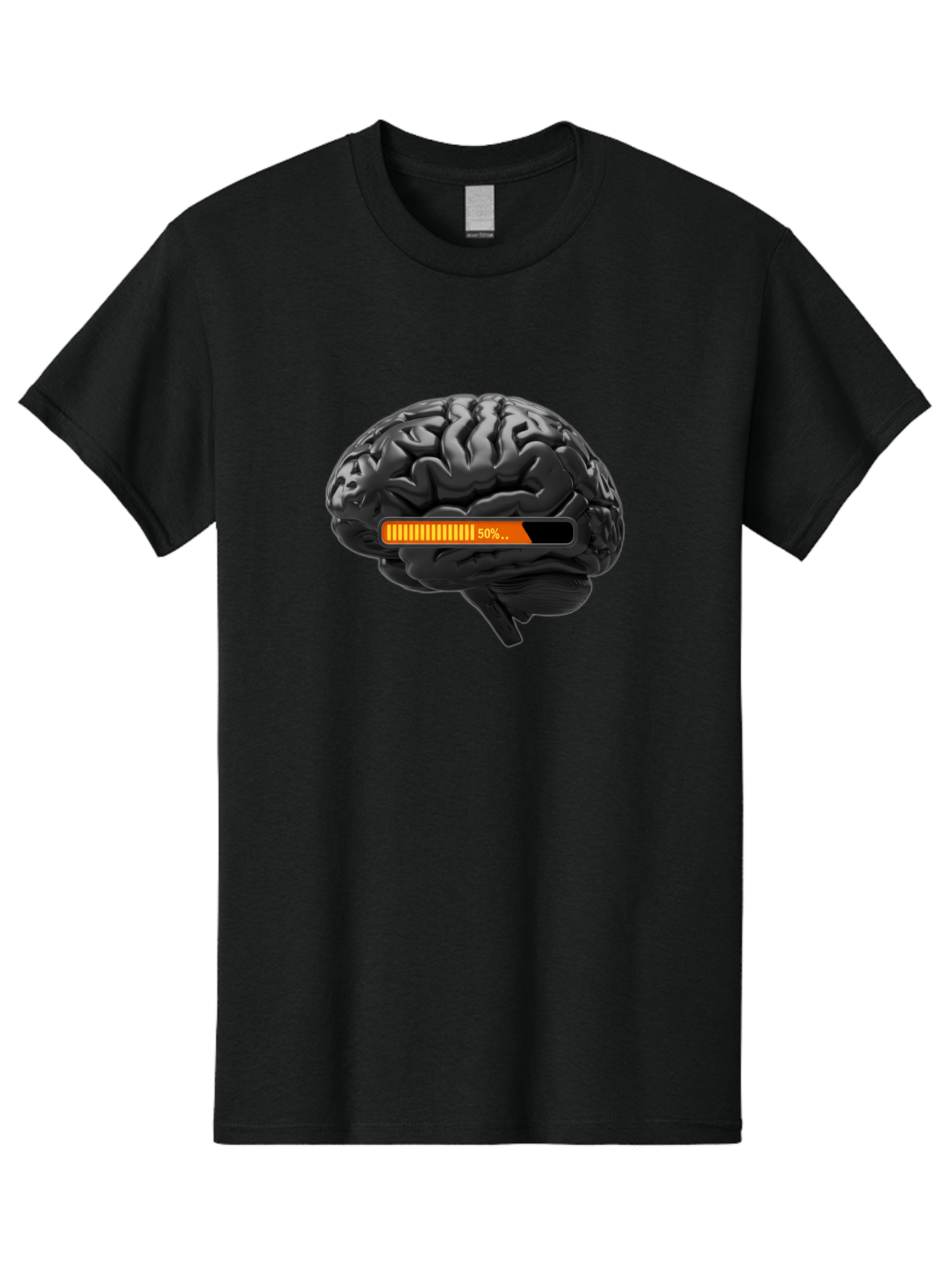 Brain-50 Men'S Graphic Tee, 100% Cotton, Comfortable Casual Summer Wear, Machine Washable, Human Brain, 50% Charged, Battery Icon, Progress Bar, Cognitive Function, Mental Capacity, Intelligence, Knowledge Baa202