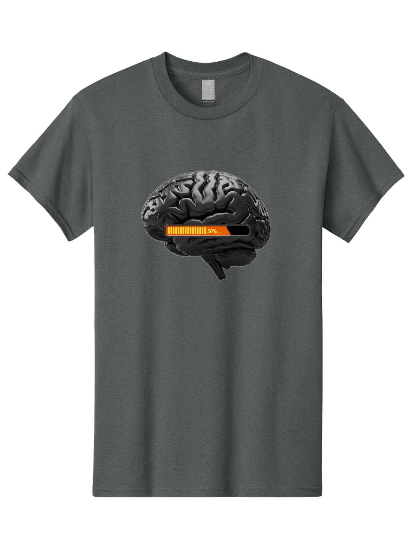 Brain-50 Men'S Graphic Tee, 100% Cotton, Comfortable Casual Summer Wear, Machine Washable, Human Brain, 50% Charged, Battery Icon, Progress Bar, Cognitive Function, Mental Capacity, Intelligence, Knowledge Baa202