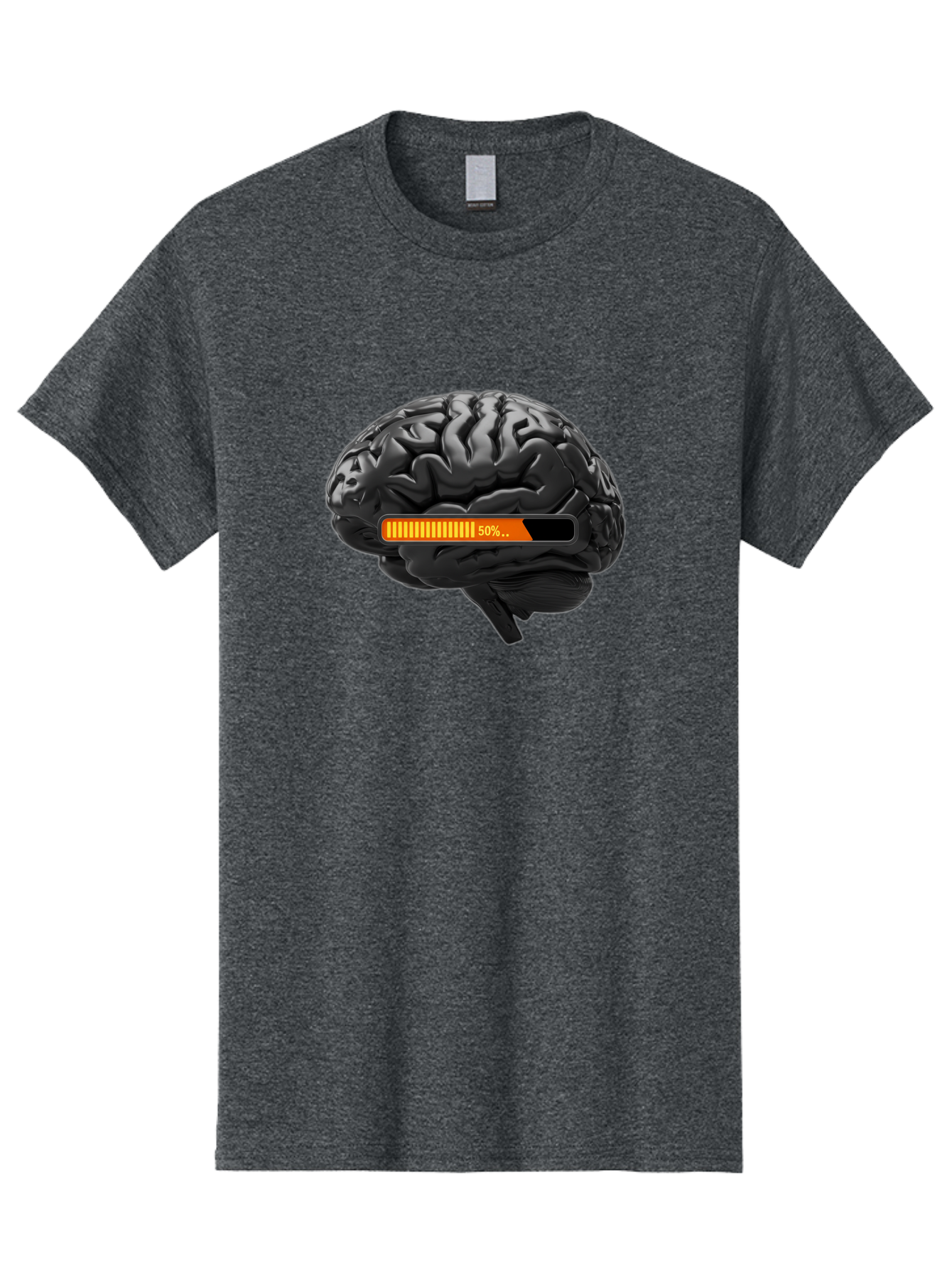Brain-50 Men'S Graphic Tee, 100% Cotton, Comfortable Casual Summer Wear, Machine Washable, Human Brain, 50% Charged, Battery Icon, Progress Bar, Cognitive Function, Mental Capacity, Intelligence, Knowledge Baa202