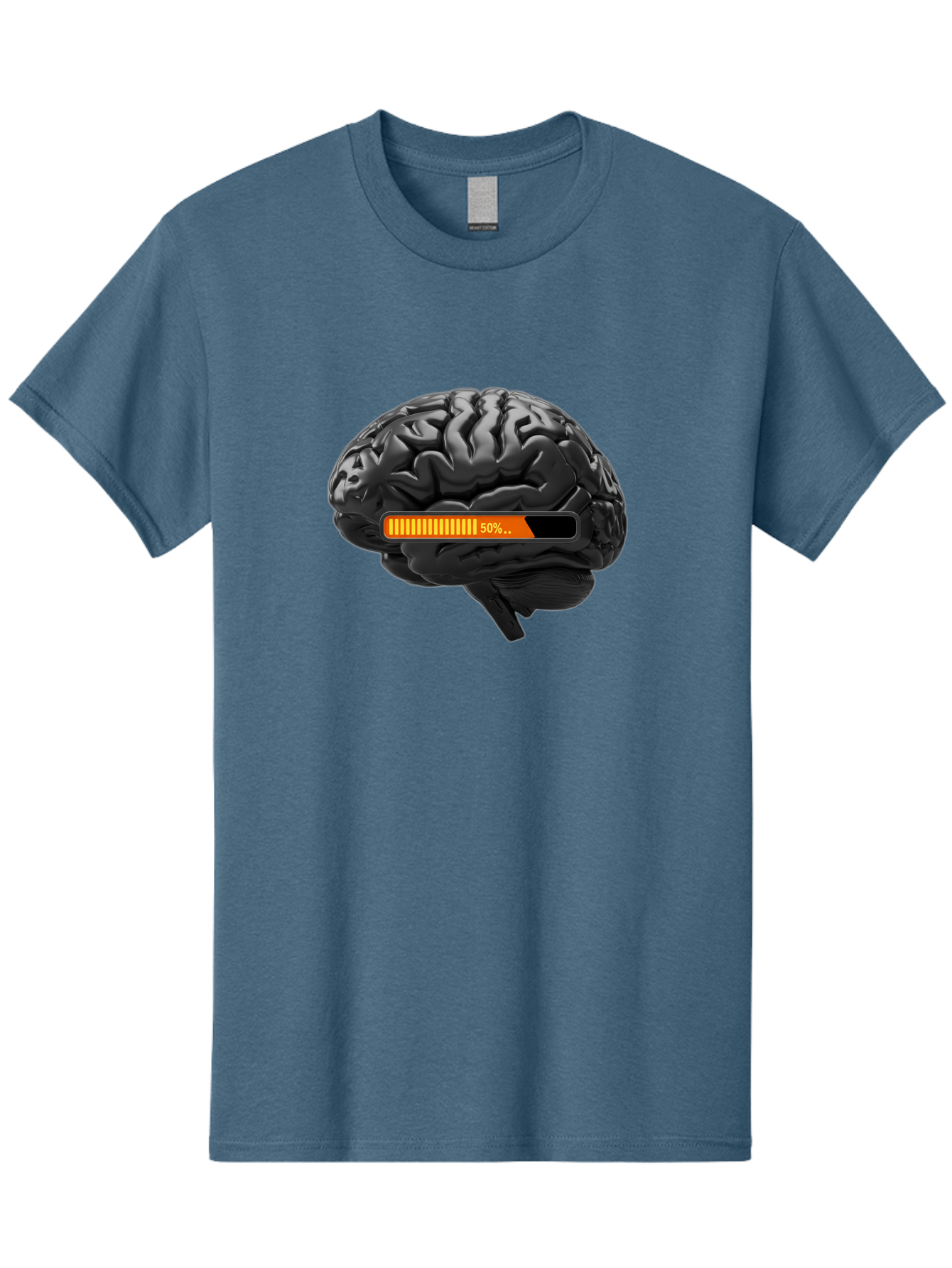 Brain-50 Men'S Graphic Tee, 100% Cotton, Comfortable Casual Summer Wear, Machine Washable, Human Brain, 50% Charged, Battery Icon, Progress Bar, Cognitive Function, Mental Capacity, Intelligence, Knowledge Baa202