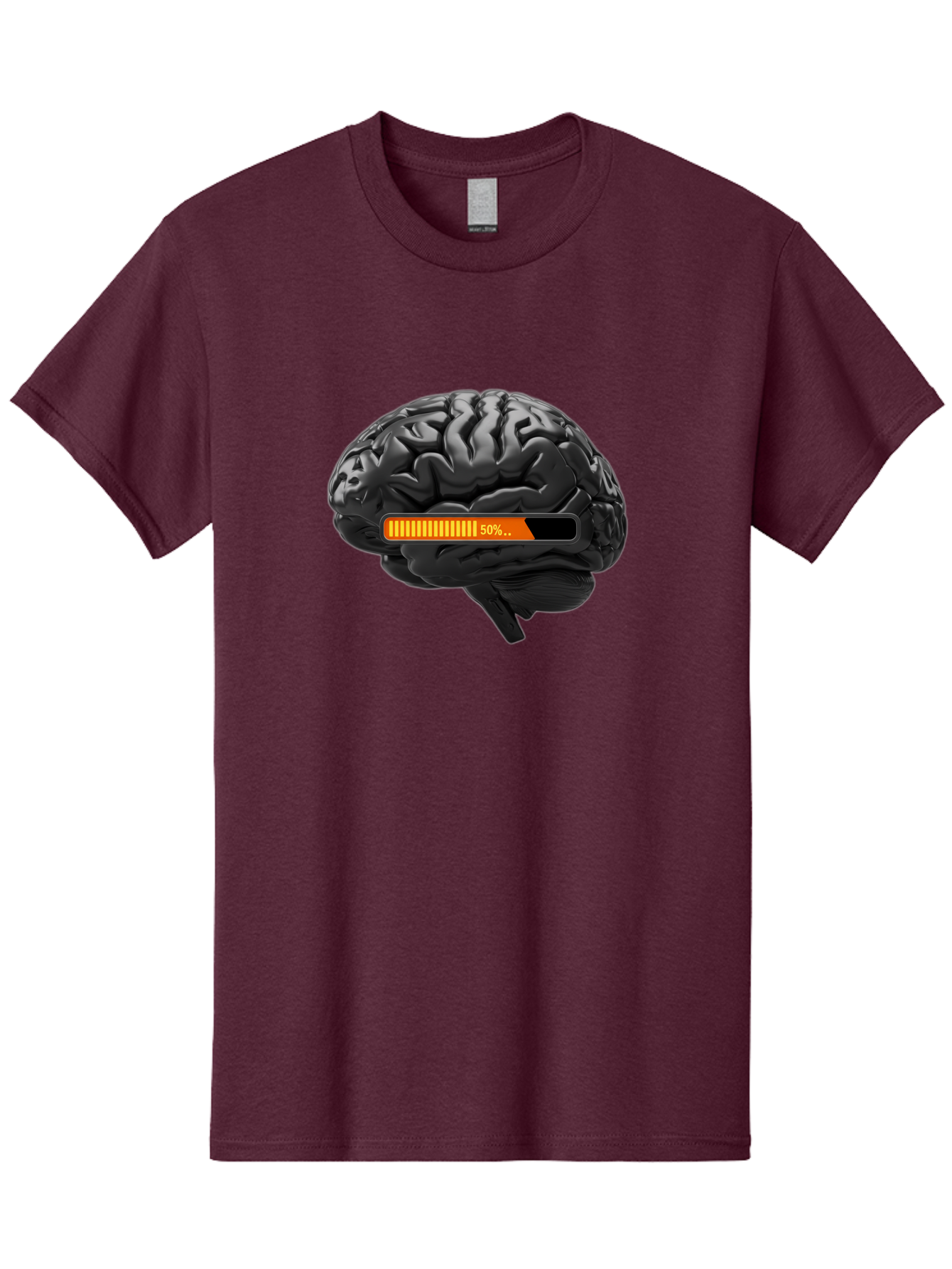 Brain-50 Men'S Graphic Tee, 100% Cotton, Comfortable Casual Summer Wear, Machine Washable, Human Brain, 50% Charged, Battery Icon, Progress Bar, Cognitive Function, Mental Capacity, Intelligence, Knowledge Baa202