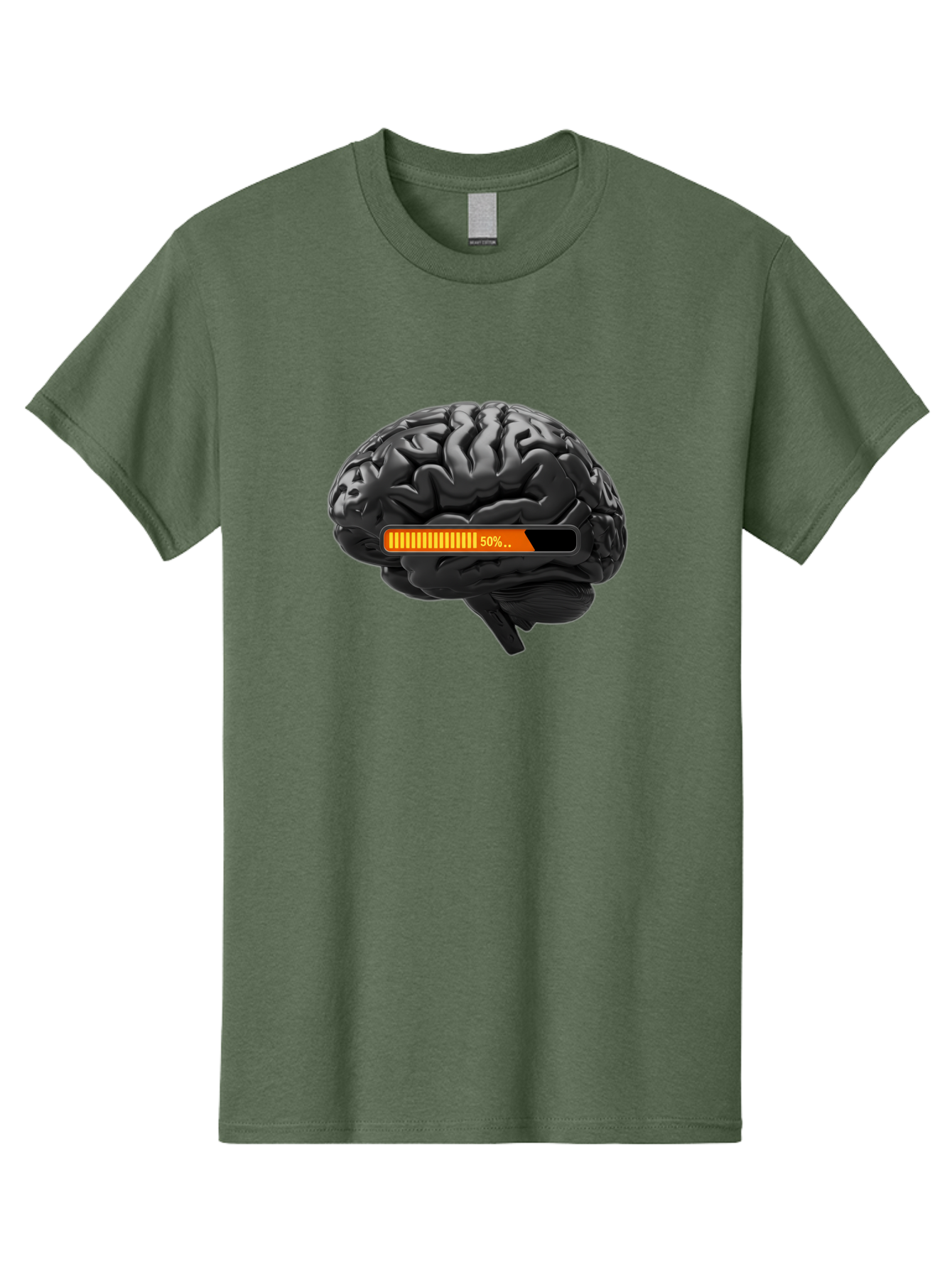Brain-50 Men'S Graphic Tee, 100% Cotton, Comfortable Casual Summer Wear, Machine Washable, Human Brain, 50% Charged, Battery Icon, Progress Bar, Cognitive Function, Mental Capacity, Intelligence, Knowledge Baa202