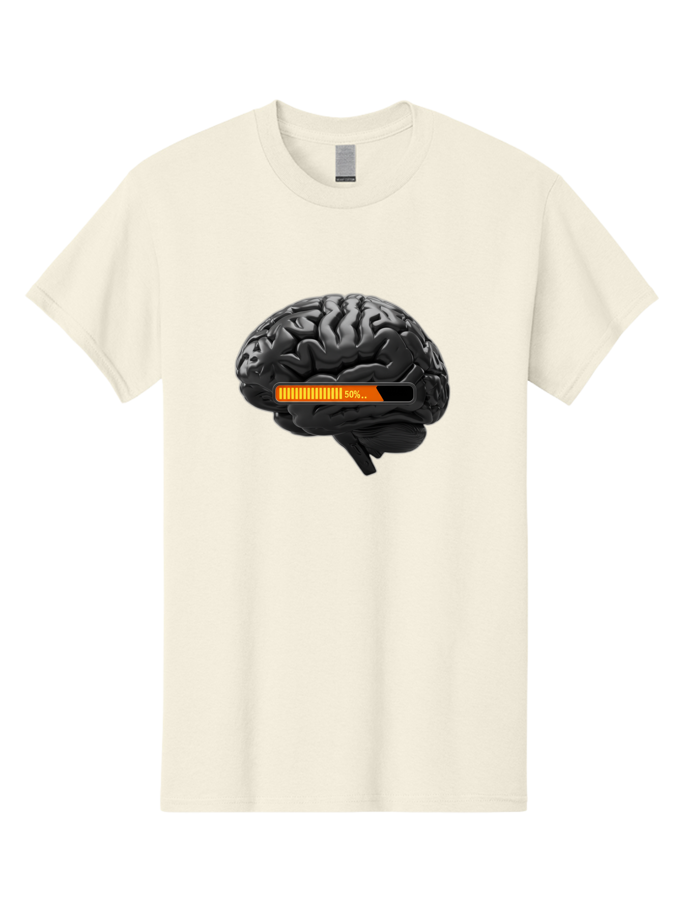Brain-50 Men'S Graphic Tee, 100% Cotton, Comfortable Casual Summer Wear, Machine Washable, Human Brain, 50% Charged, Battery Icon, Progress Bar, Cognitive Function, Mental Capacity, Intelligence, Knowledge Baa202