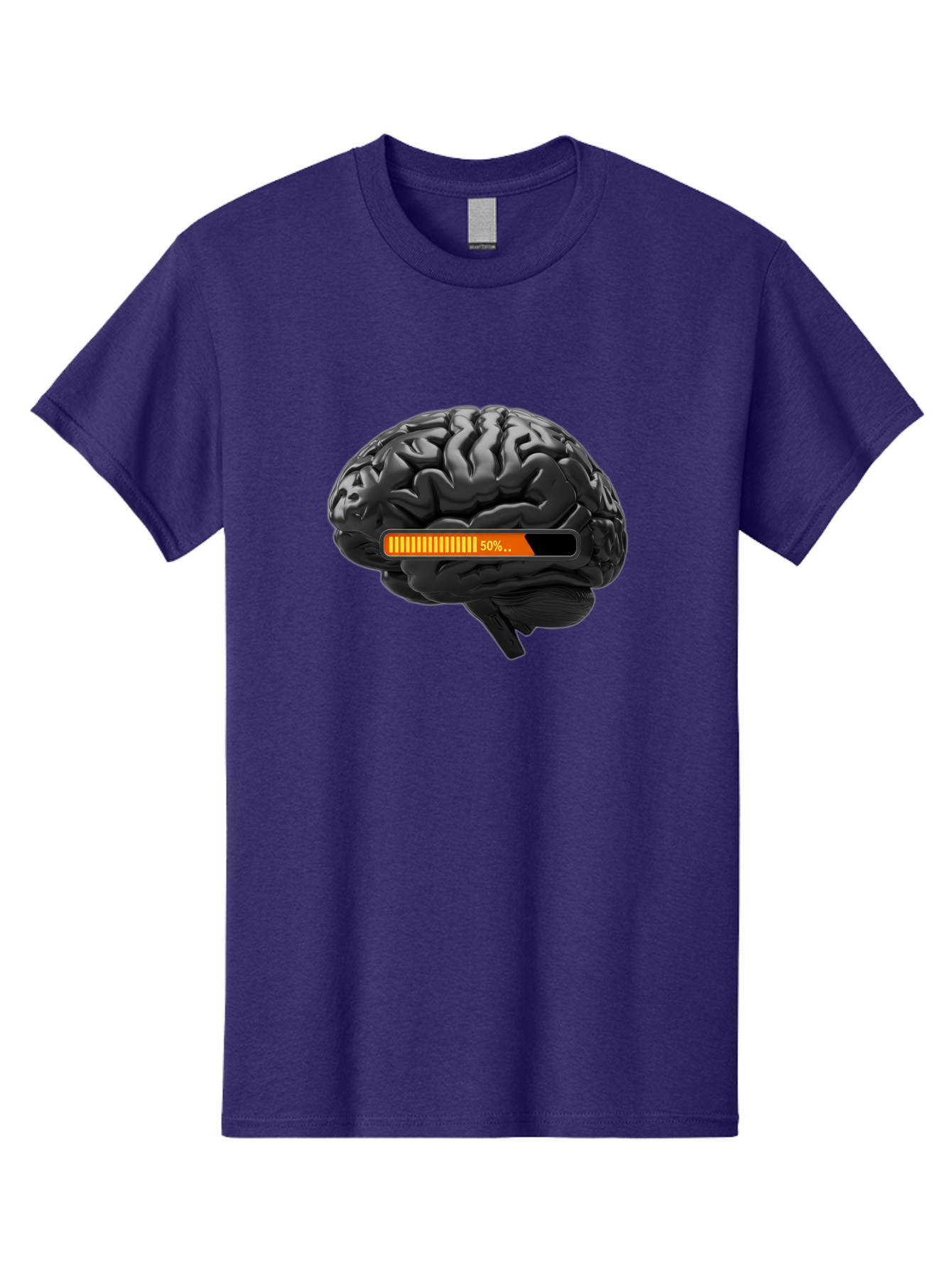 Brain-50 Men'S Graphic Tee, 100% Cotton, Comfortable Casual Summer Wear, Machine Washable, Human Brain, 50% Charged, Battery Icon, Progress Bar, Cognitive Function, Mental Capacity, Intelligence, Knowledge Baa202