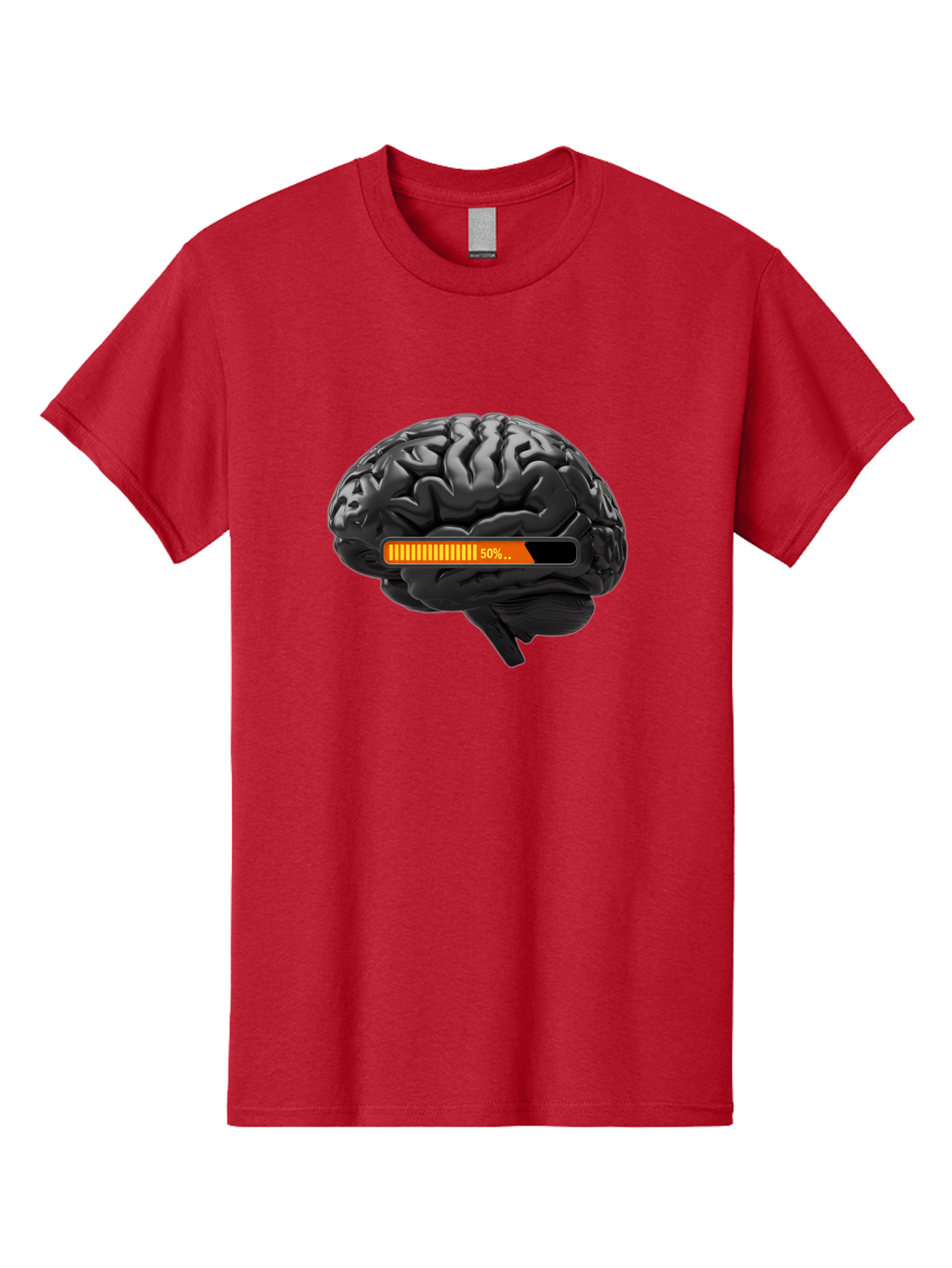 Brain-50 Men'S Graphic Tee, 100% Cotton, Comfortable Casual Summer Wear, Machine Washable, Human Brain, 50% Charged, Battery Icon, Progress Bar, Cognitive Function, Mental Capacity, Intelligence, Knowledge Baa202