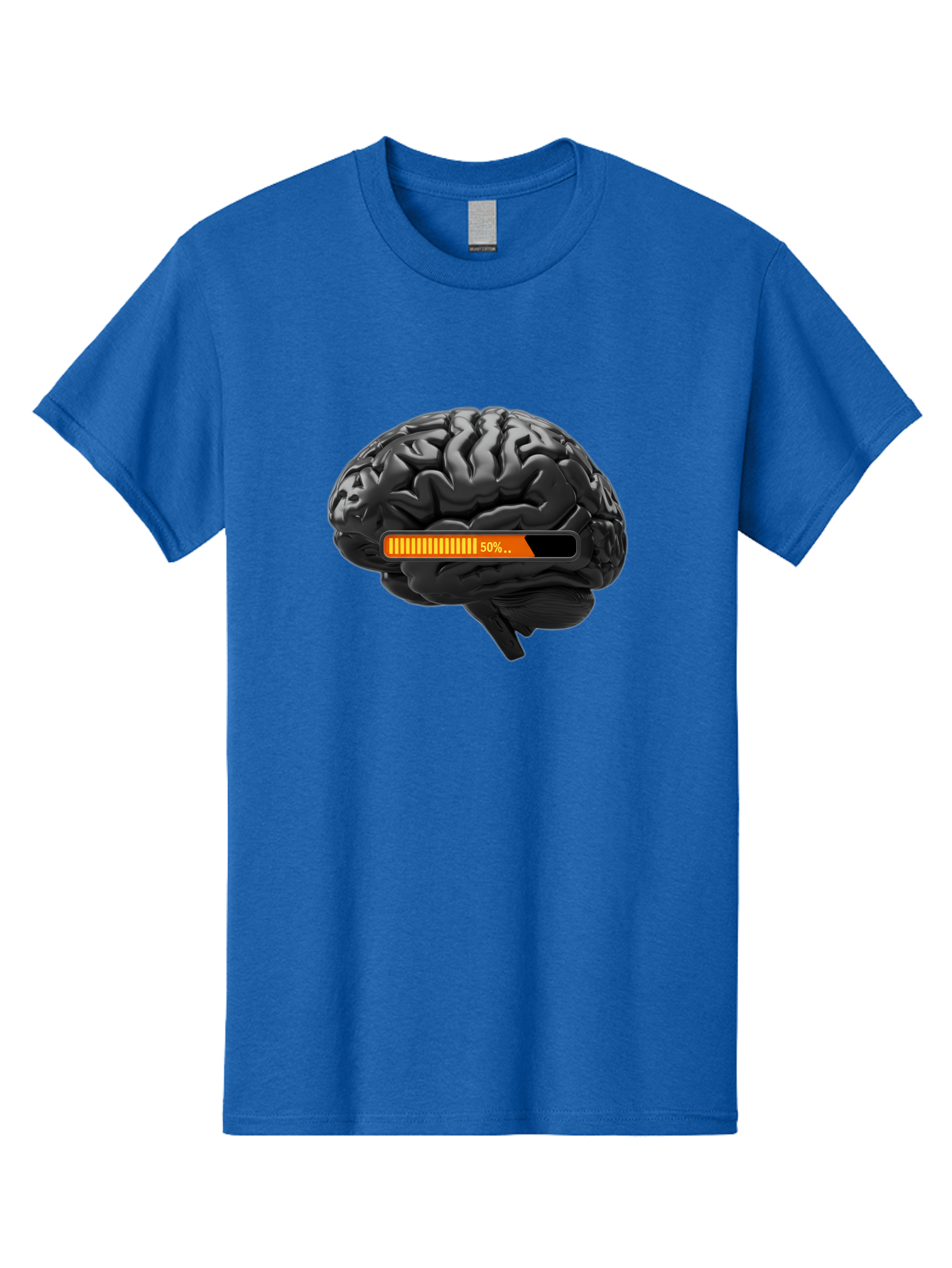 Brain-50 Men'S Graphic Tee, 100% Cotton, Comfortable Casual Summer Wear, Machine Washable, Human Brain, 50% Charged, Battery Icon, Progress Bar, Cognitive Function, Mental Capacity, Intelligence, Knowledge Baa202