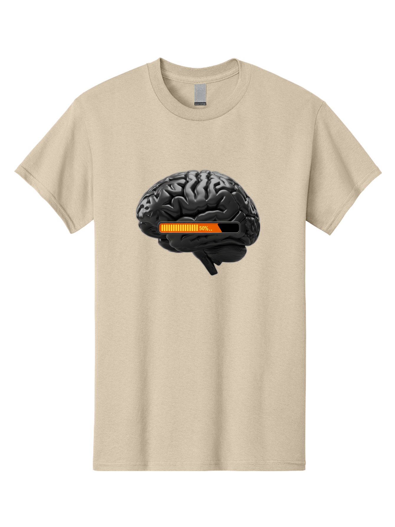 Brain-50 Men'S Graphic Tee, 100% Cotton, Comfortable Casual Summer Wear, Machine Washable, Human Brain, 50% Charged, Battery Icon, Progress Bar, Cognitive Function, Mental Capacity, Intelligence, Knowledge Baa202