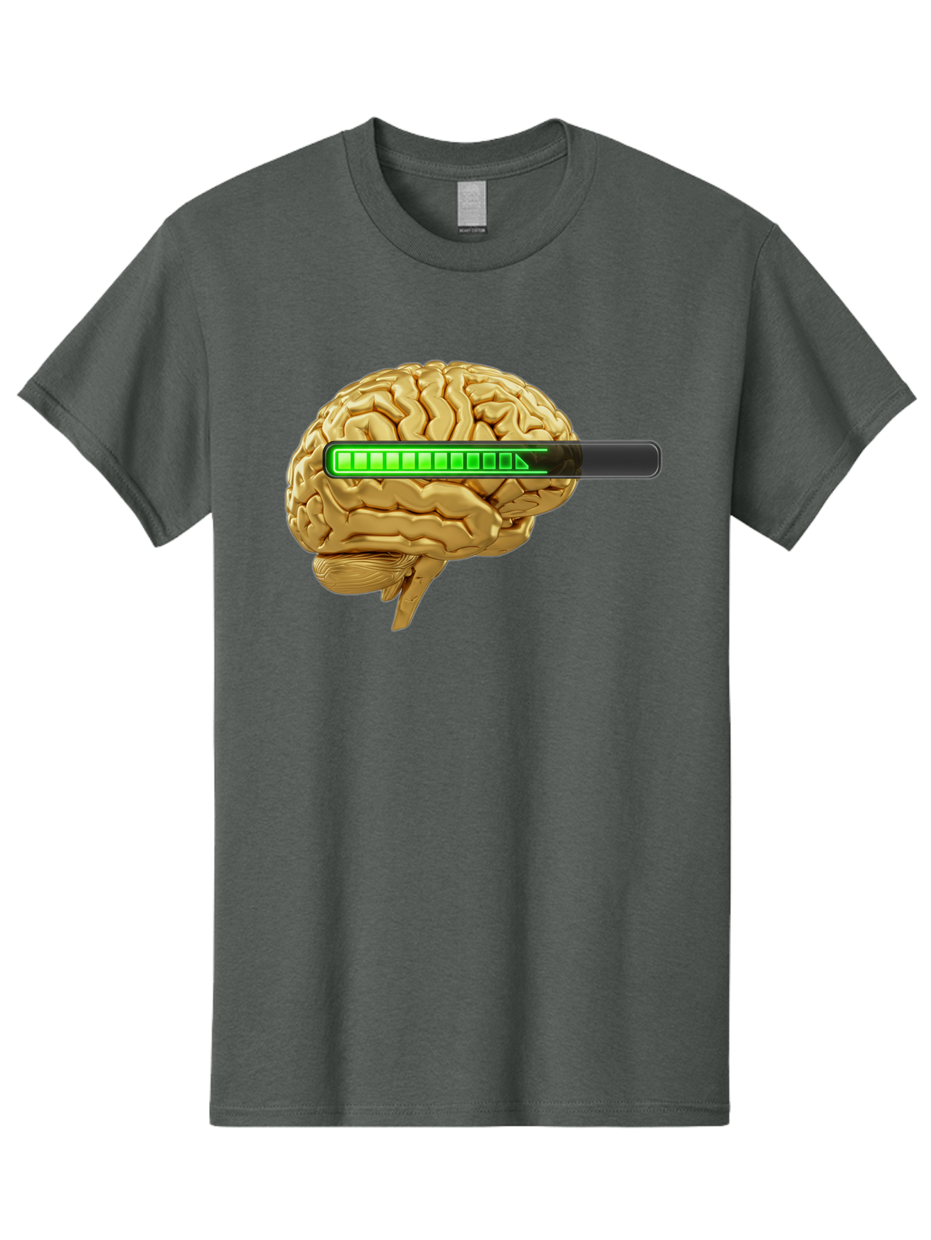 Brain-Battery Men'S Graphic Tee, 100% Cotton, Comfortable Casual Summer Wear, Machine Washable, Human Brain, Charging Battery, Digital Illustration, Green Battery Bar, Cognitive Enhancement, Brain Power, Neuroscience, Futuristic Concept, Baa204
