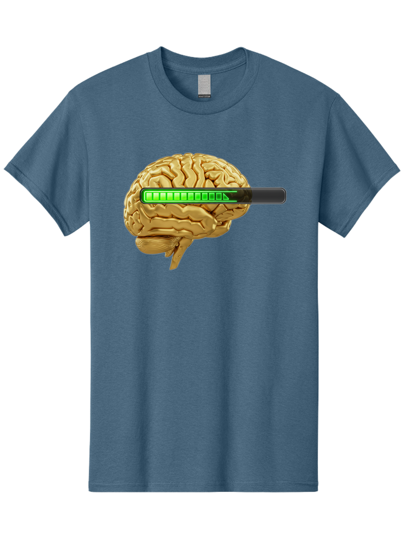 Brain-Battery Men'S Graphic Tee, 100% Cotton, Comfortable Casual Summer Wear, Machine Washable, Human Brain, Charging Battery, Digital Illustration, Green Battery Bar, Cognitive Enhancement, Brain Power, Neuroscience, Futuristic Concept, Baa204