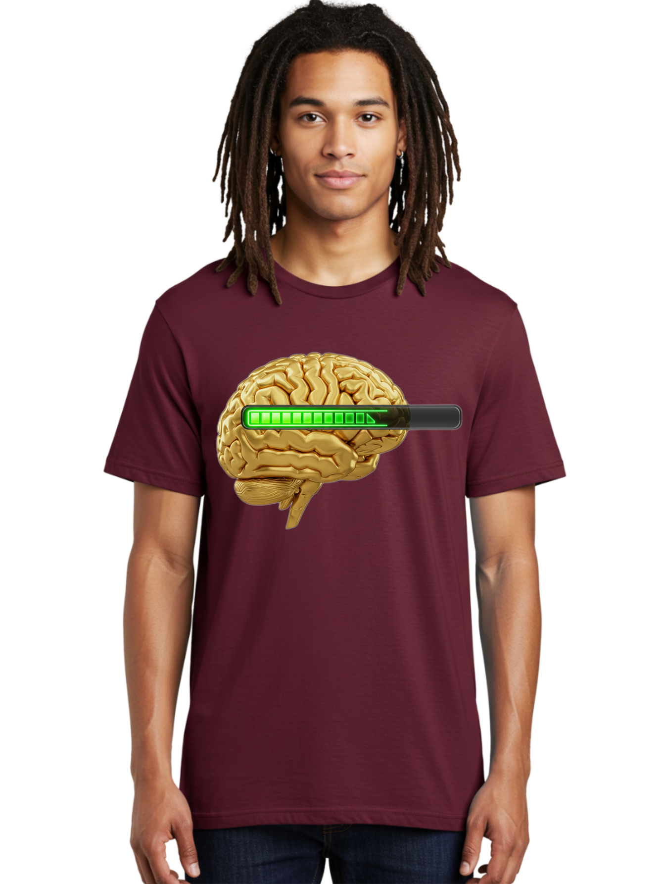 Brain-Battery Men'S Graphic Tee, 100% Cotton, Comfortable Casual Summer Wear, Machine Washable, Human Brain, Charging Battery, Digital Illustration, Green Battery Bar, Cognitive Enhancement, Brain Power, Neuroscience, Futuristic Concept, Baa204