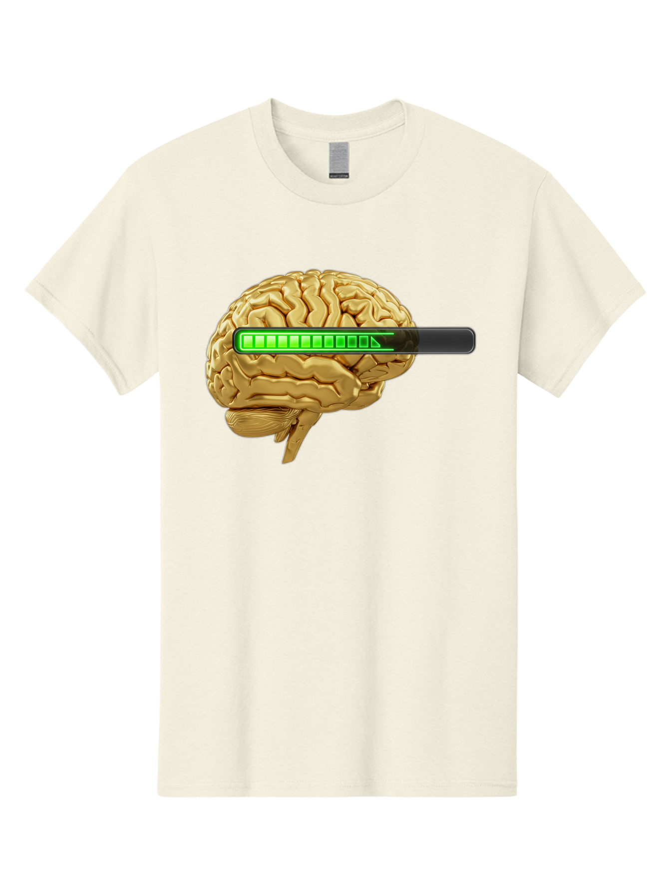 Brain-Battery Men'S Graphic Tee, 100% Cotton, Comfortable Casual Summer Wear, Machine Washable, Human Brain, Charging Battery, Digital Illustration, Green Battery Bar, Cognitive Enhancement, Brain Power, Neuroscience, Futuristic Concept, Baa204