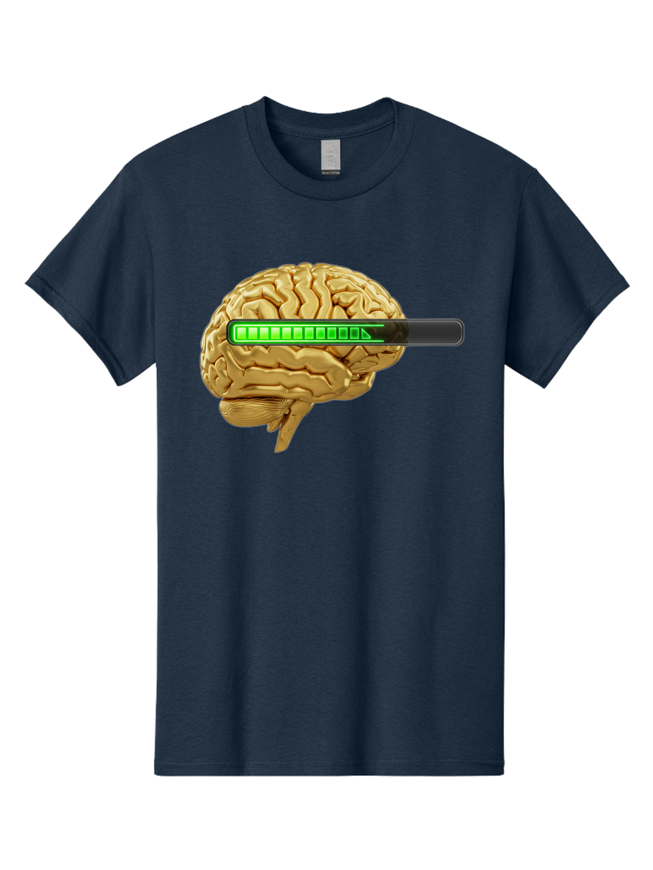 Brain-Battery Men'S Graphic Tee, 100% Cotton, Comfortable Casual Summer Wear, Machine Washable, Human Brain, Charging Battery, Digital Illustration, Green Battery Bar, Cognitive Enhancement, Brain Power, Neuroscience, Futuristic Concept, Baa204