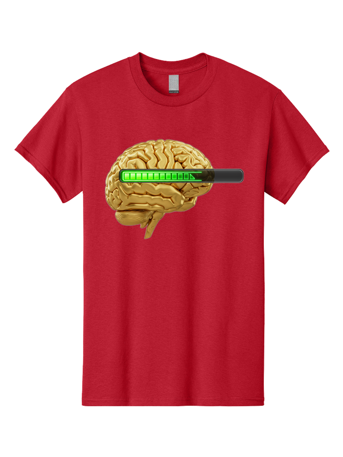 Brain-Battery Men'S Graphic Tee, 100% Cotton, Comfortable Casual Summer Wear, Machine Washable, Human Brain, Charging Battery, Digital Illustration, Green Battery Bar, Cognitive Enhancement, Brain Power, Neuroscience, Futuristic Concept, Baa204