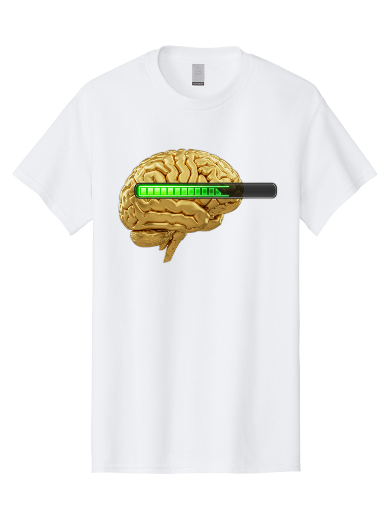Brain-Battery Men'S Graphic Tee, 100% Cotton, Comfortable Casual Summer Wear, Machine Washable, Human Brain, Charging Battery, Digital Illustration, Green Battery Bar, Cognitive Enhancement, Brain Power, Neuroscience, Futuristic Concept, Baa204