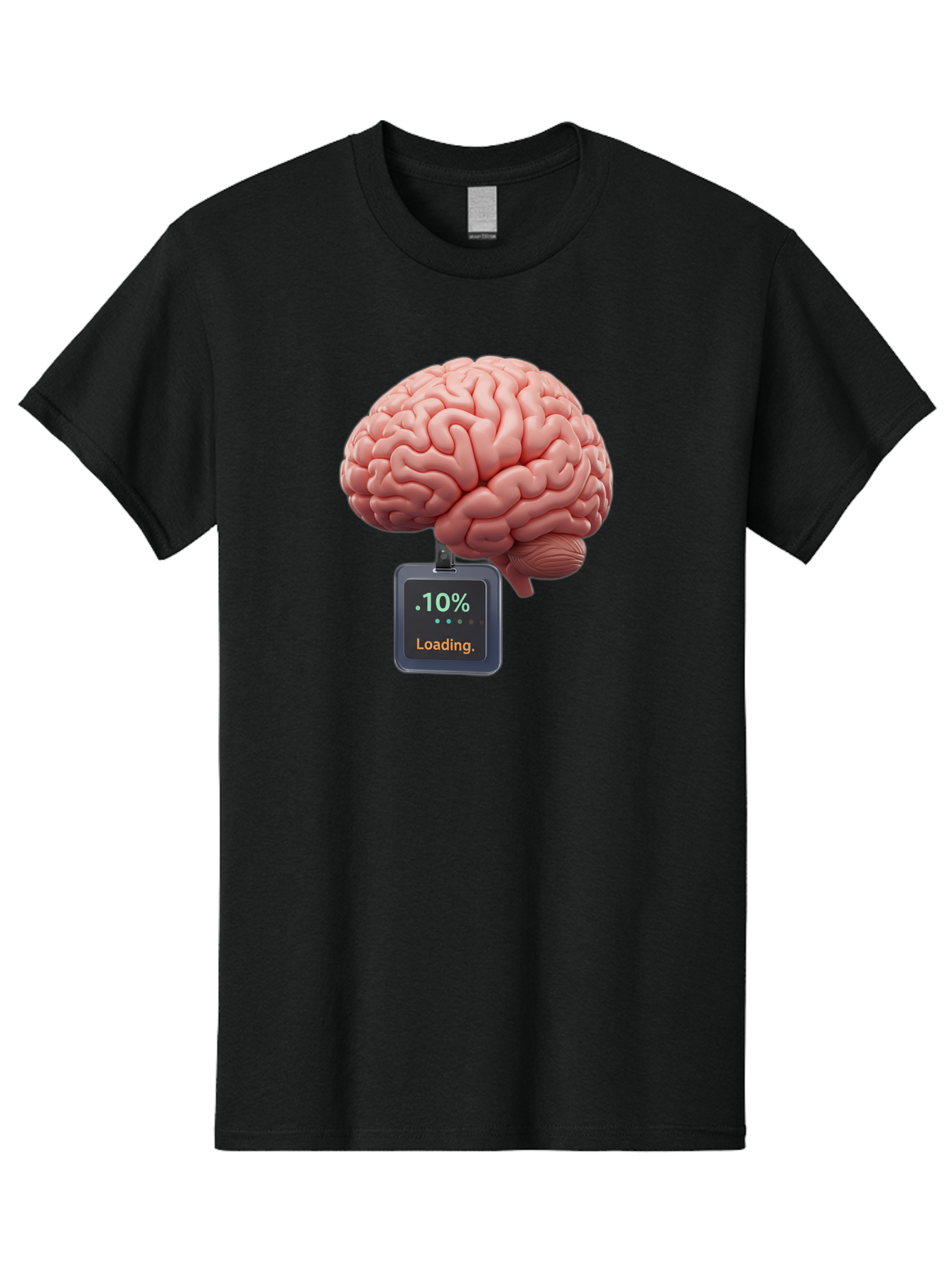 Brain-Charging Men'S Graphic Tee, 100% Cotton, Comfortable Casual Summer Wear, Machine Washable, Human Brain, Digital Loading, 10 Percent, Cognitive Function, Mental Processing, Progress Bar, Brain Power, Neural Activity Baa206