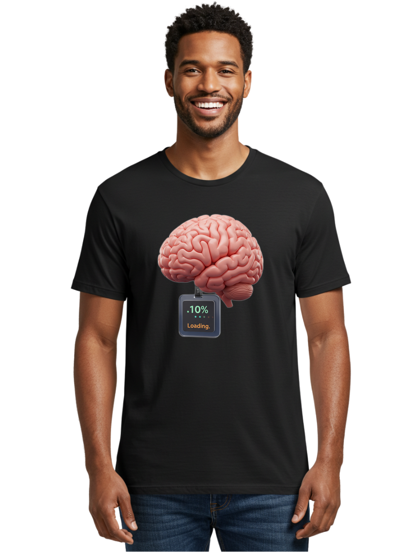 Brain-Charging Men'S Graphic Tee, 100% Cotton, Comfortable Casual Summer Wear, Machine Washable, Human Brain, Digital Loading, 10 Percent, Cognitive Function, Mental Processing, Progress Bar, Brain Power, Neural Activity Baa206
